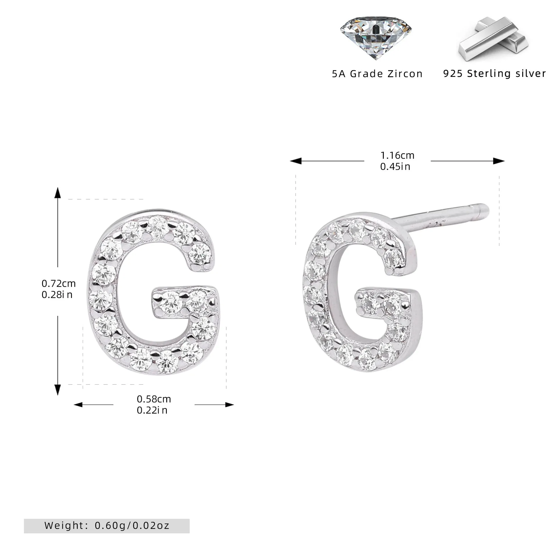 925 silver letter ear stud with electroplated gold finish, alphabet motif