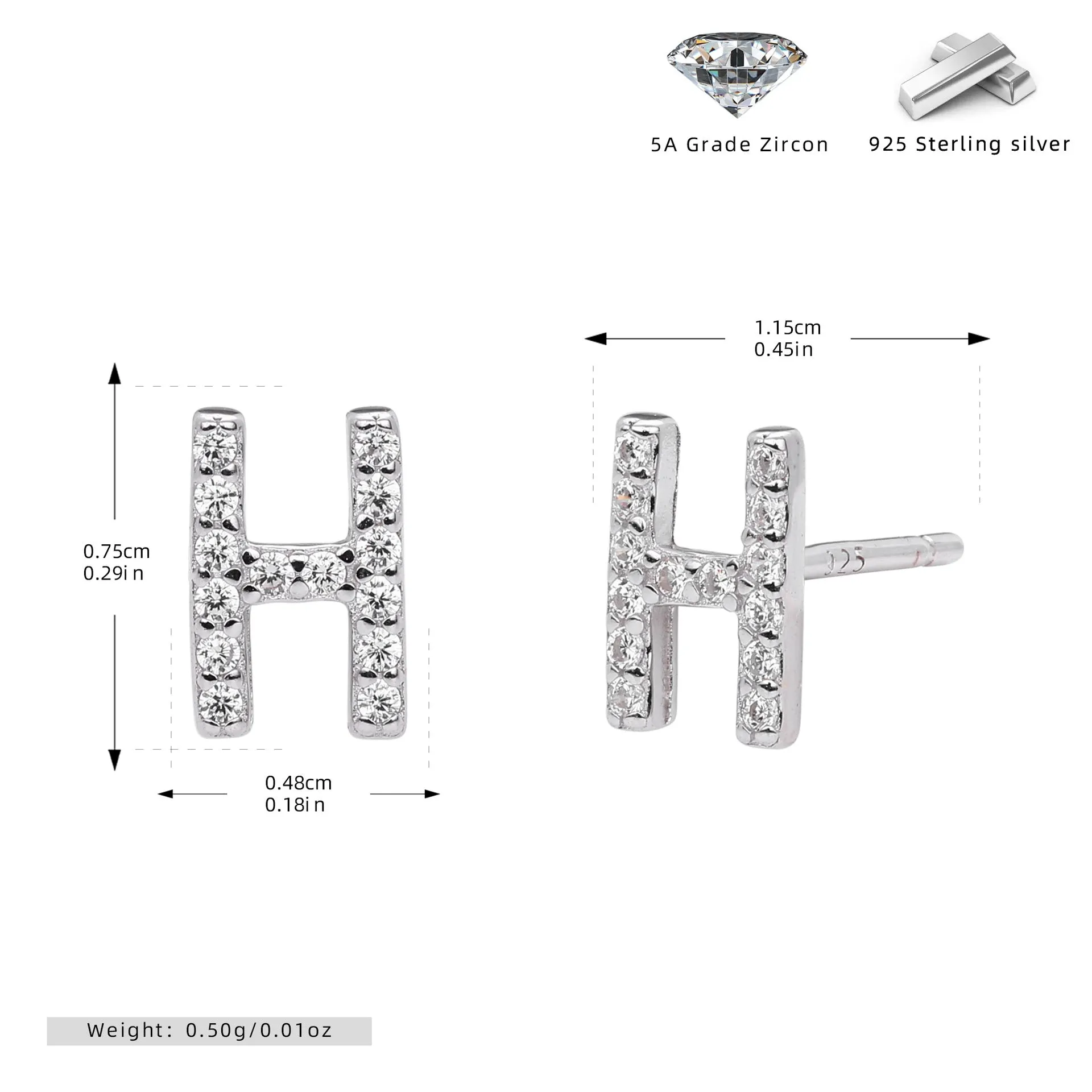 925 silver letter ear stud with electroplated gold finish, alphabet motif
