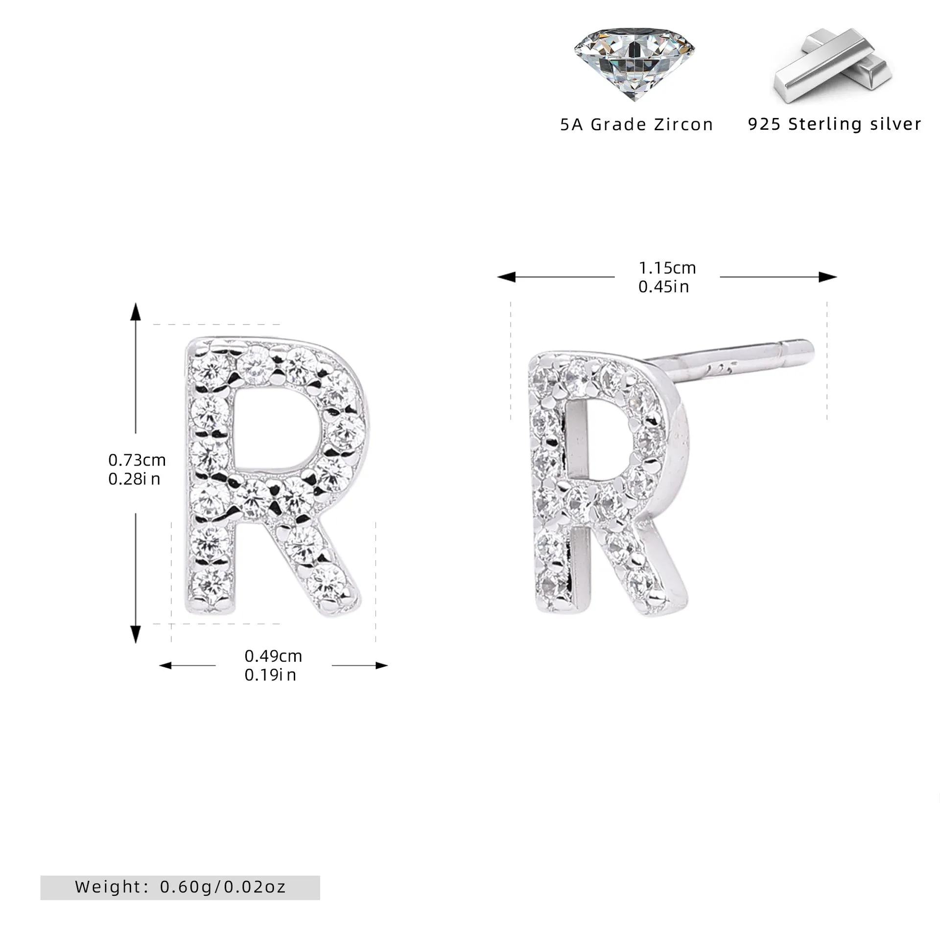 925 silver letter ear stud with electroplated gold finish, alphabet motif