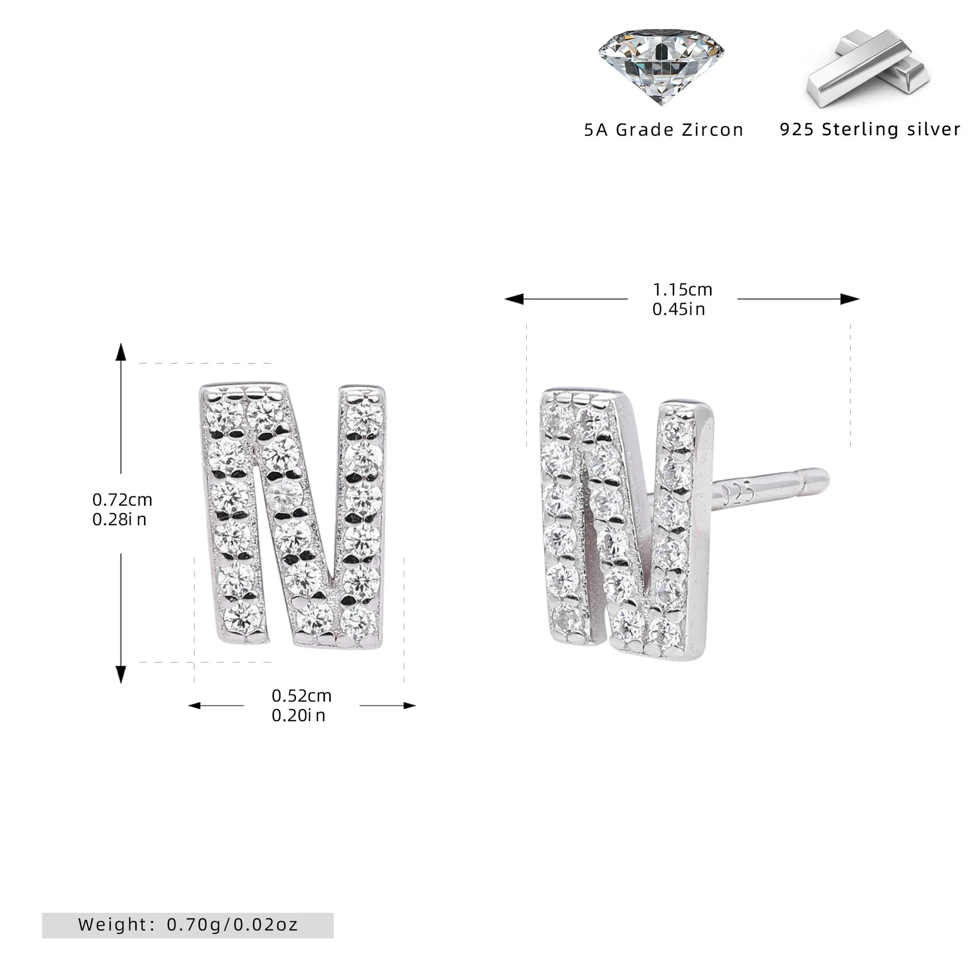 925 silver letter ear stud with electroplated gold finish, alphabet motif