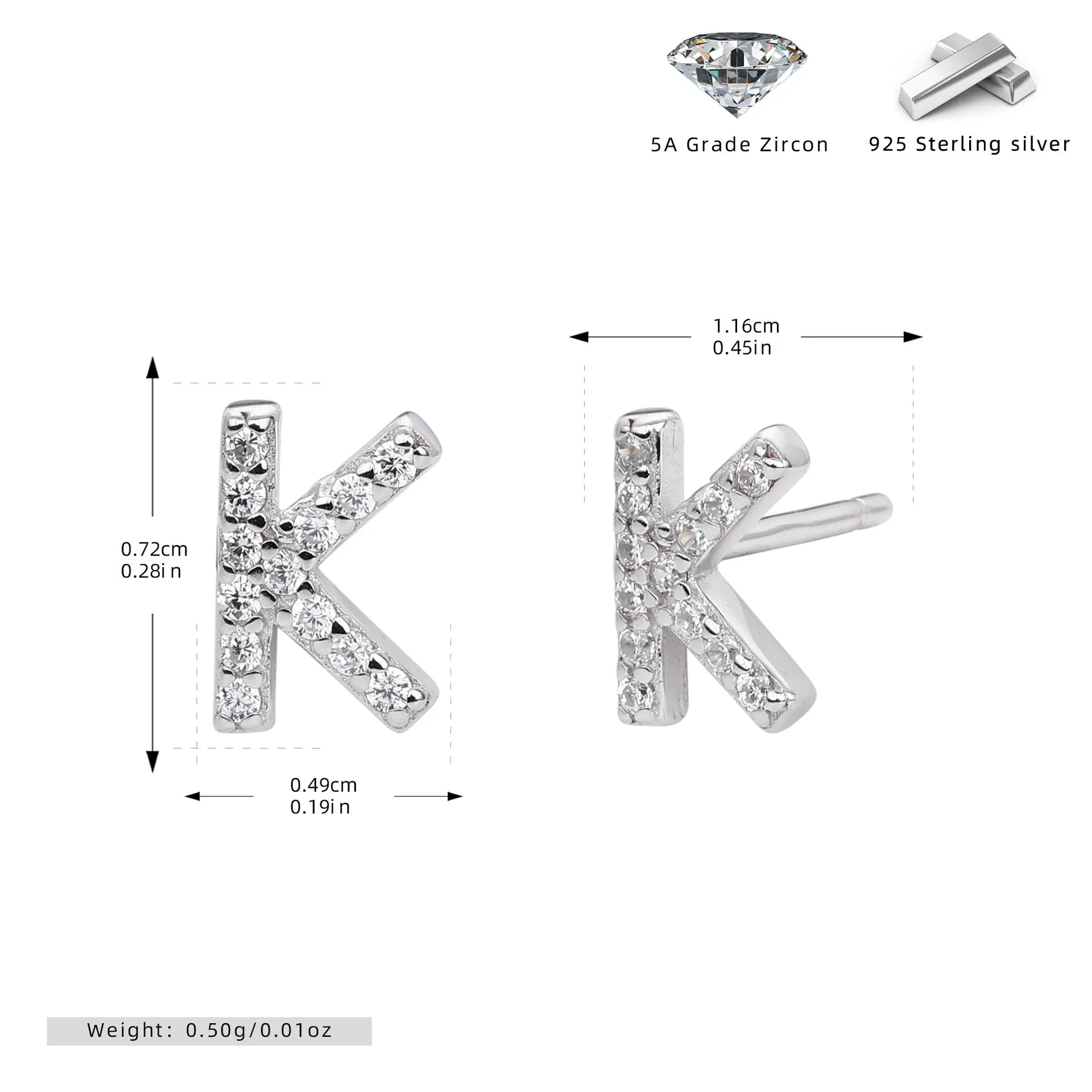 925 silver letter ear stud with electroplated gold finish, alphabet motif