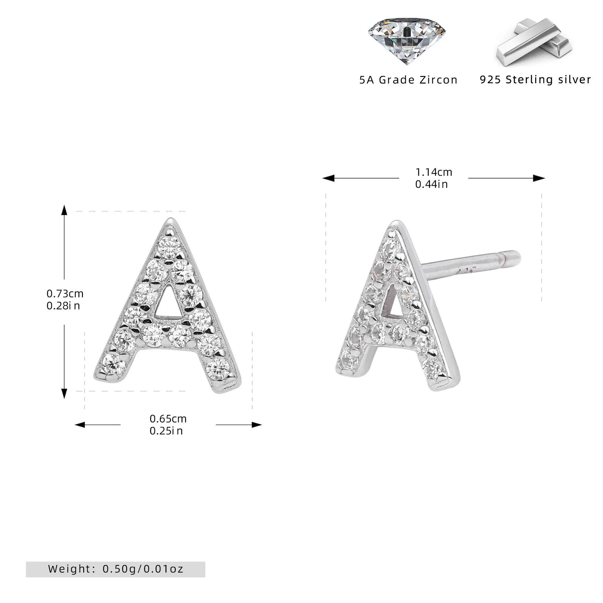 925 silver letter ear stud with electroplated gold finish, alphabet motif