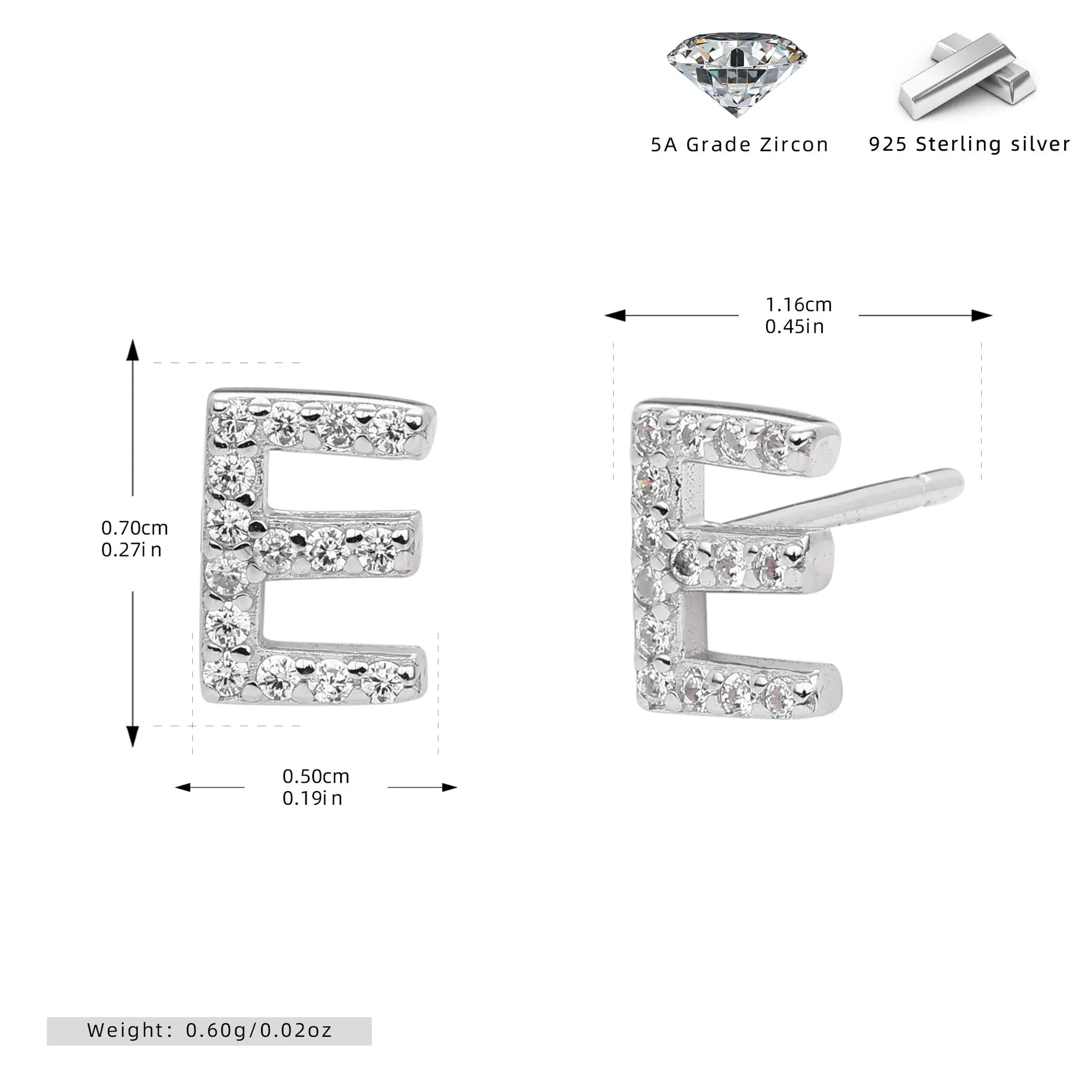 925 silver letter ear stud with electroplated gold finish, alphabet motif