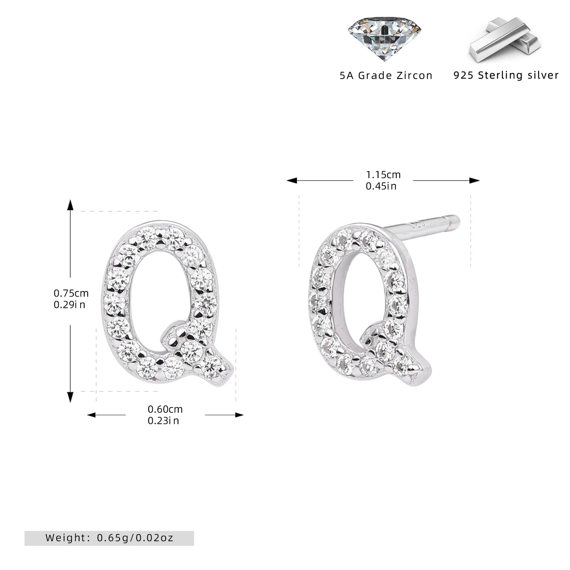 925 silver letter ear stud with electroplated gold finish, alphabet motif
