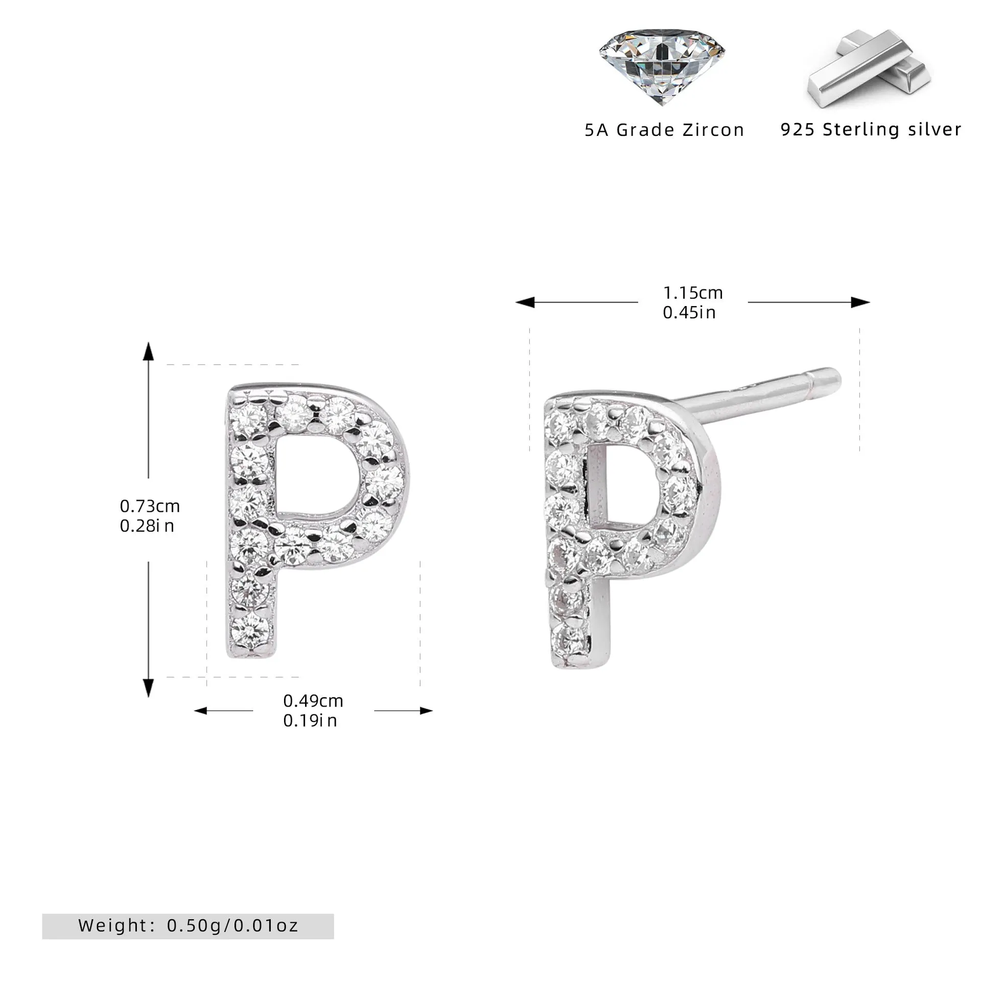 925 silver letter ear stud with electroplated gold finish, alphabet motif