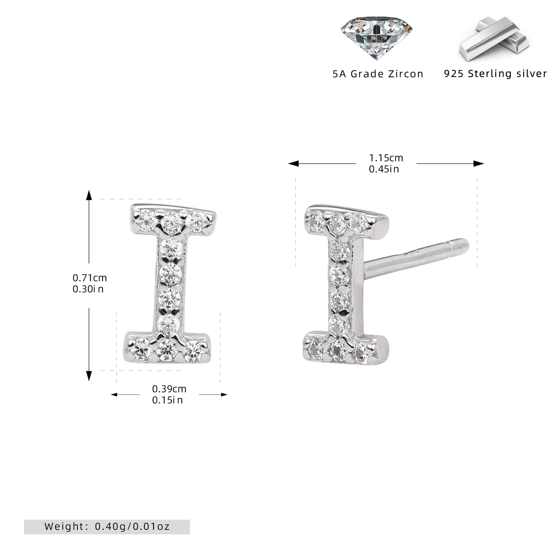 925 silver letter ear stud with electroplated gold finish, alphabet motif