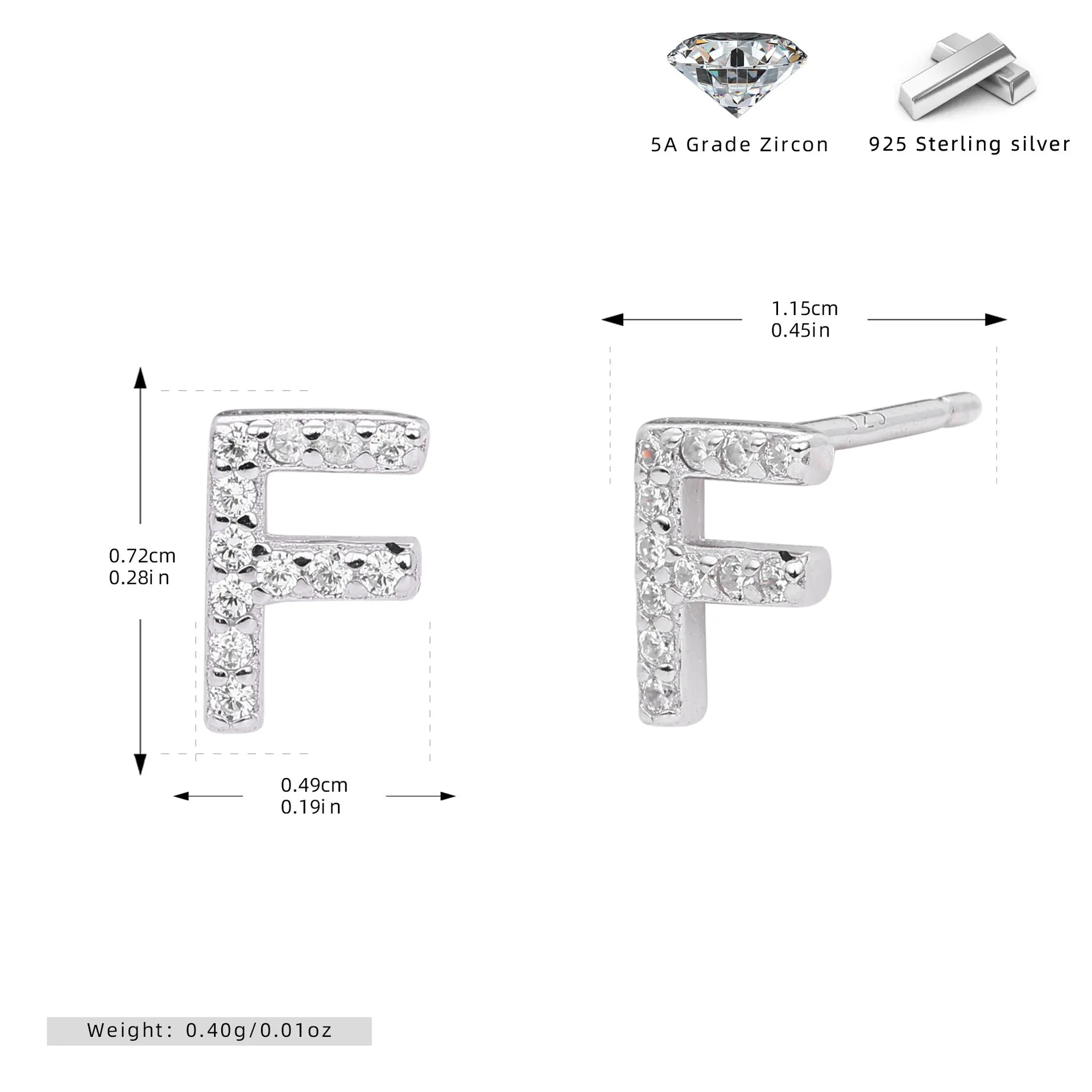 925 silver letter ear stud with electroplated gold finish, alphabet motif