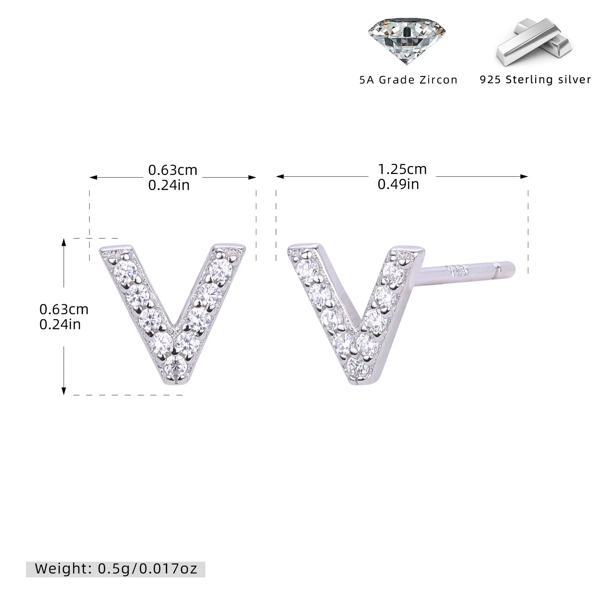 925 silver letter ear stud with electroplated gold finish, alphabet motif