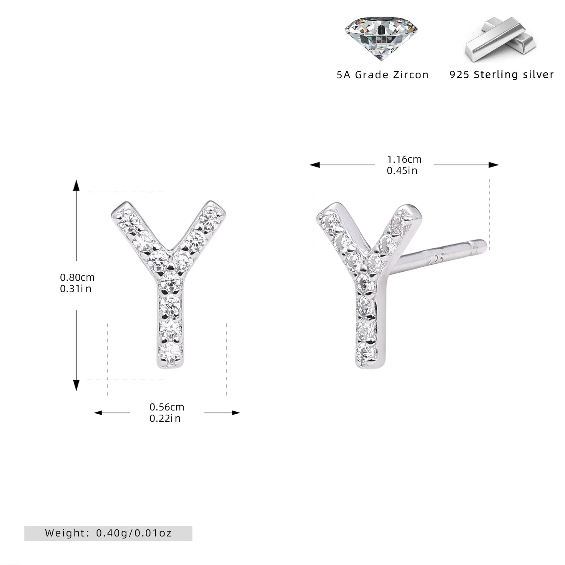925 silver letter ear stud with electroplated gold finish, alphabet motif
