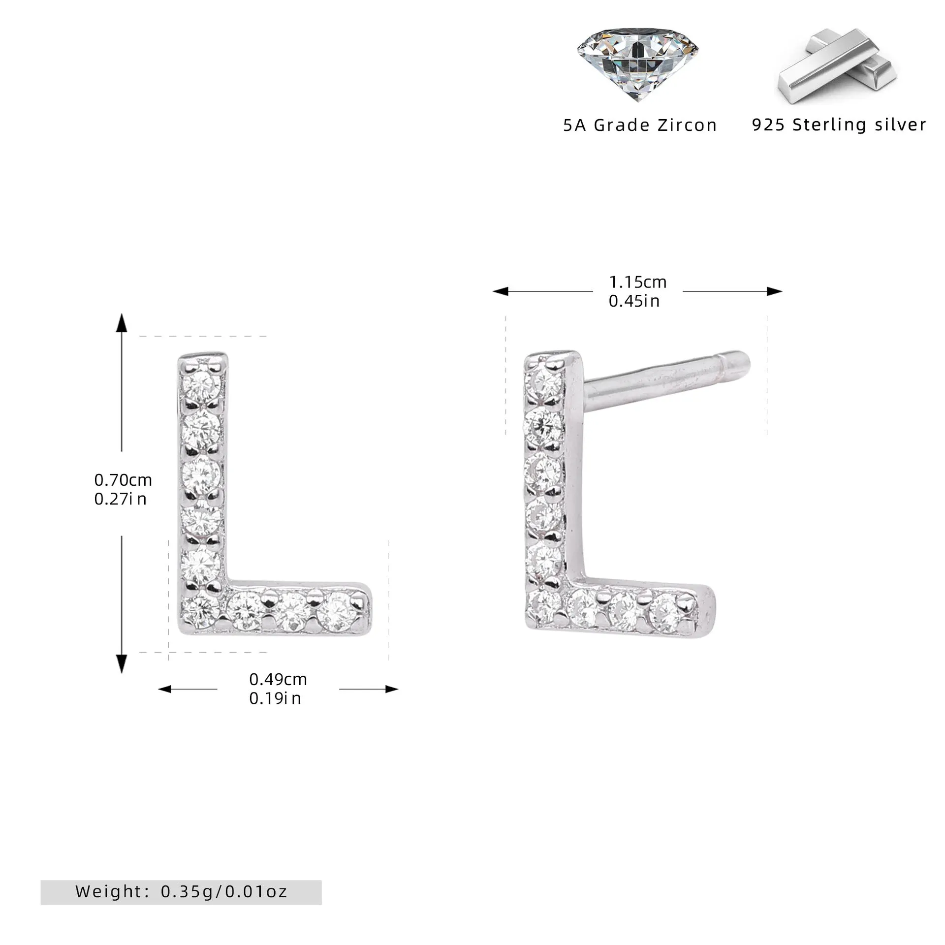 925 silver letter ear stud with electroplated gold finish, alphabet motif