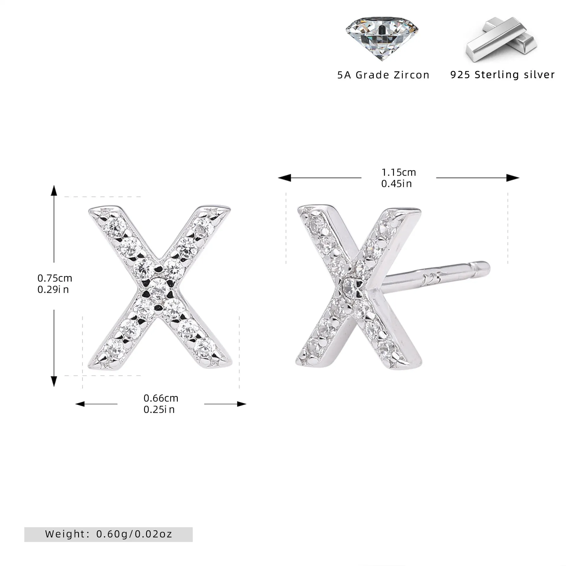 925 silver letter ear stud with electroplated gold finish, alphabet motif