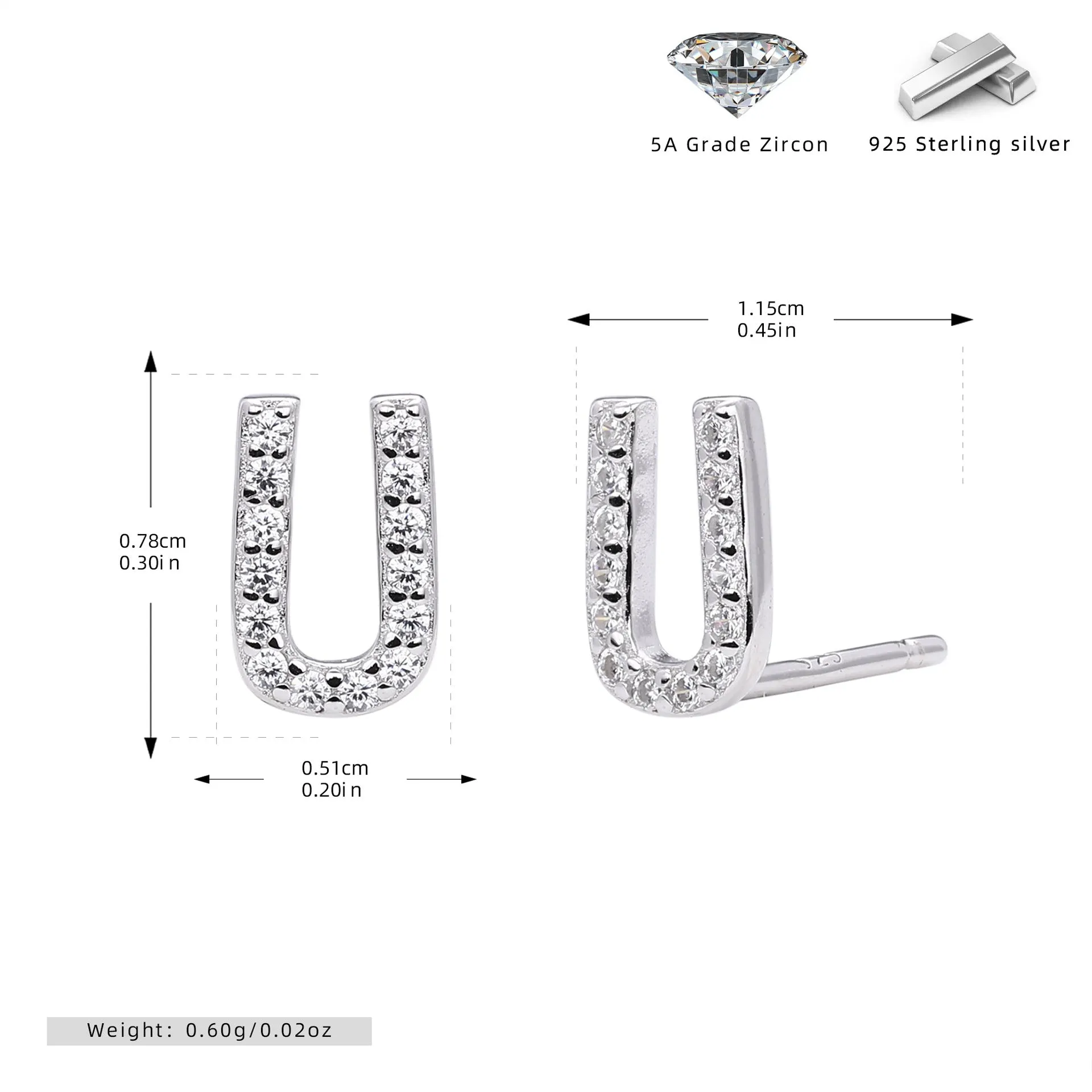 925 silver letter ear stud with electroplated gold finish, alphabet motif