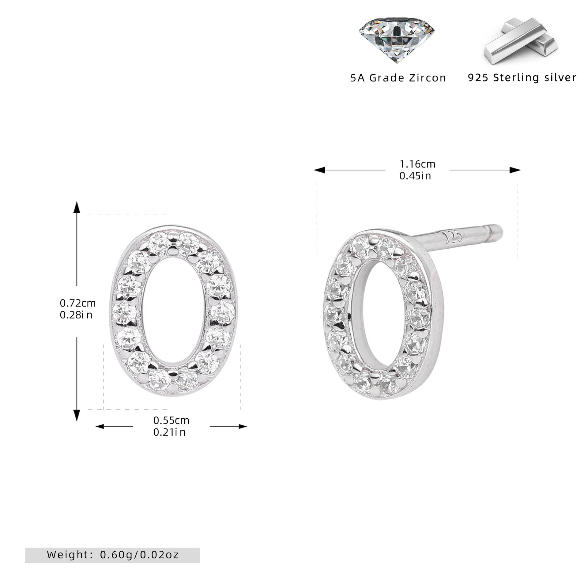 925 silver letter ear stud with electroplated gold finish, alphabet motif