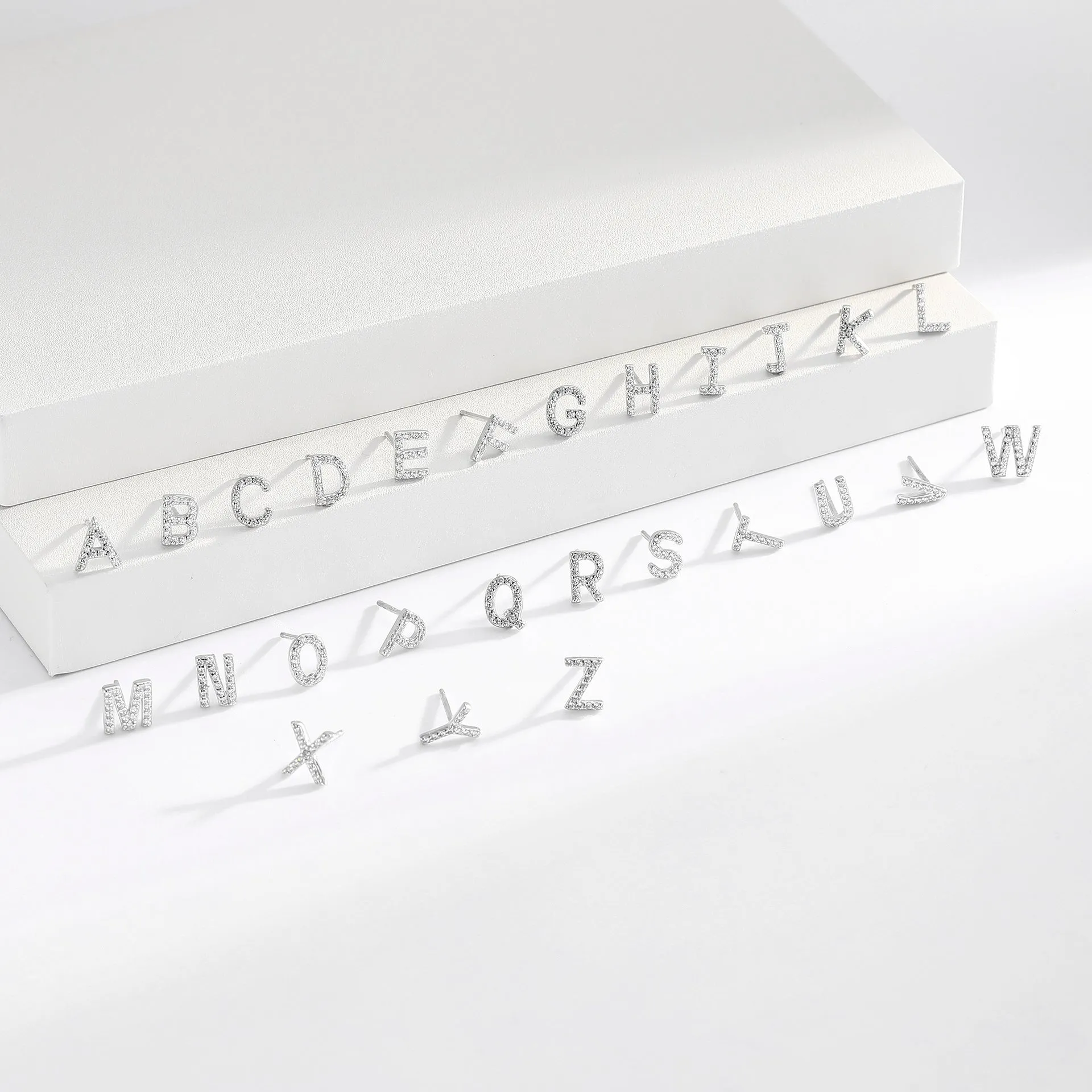 925 silver letter ear stud with electroplated gold finish, alphabet motif