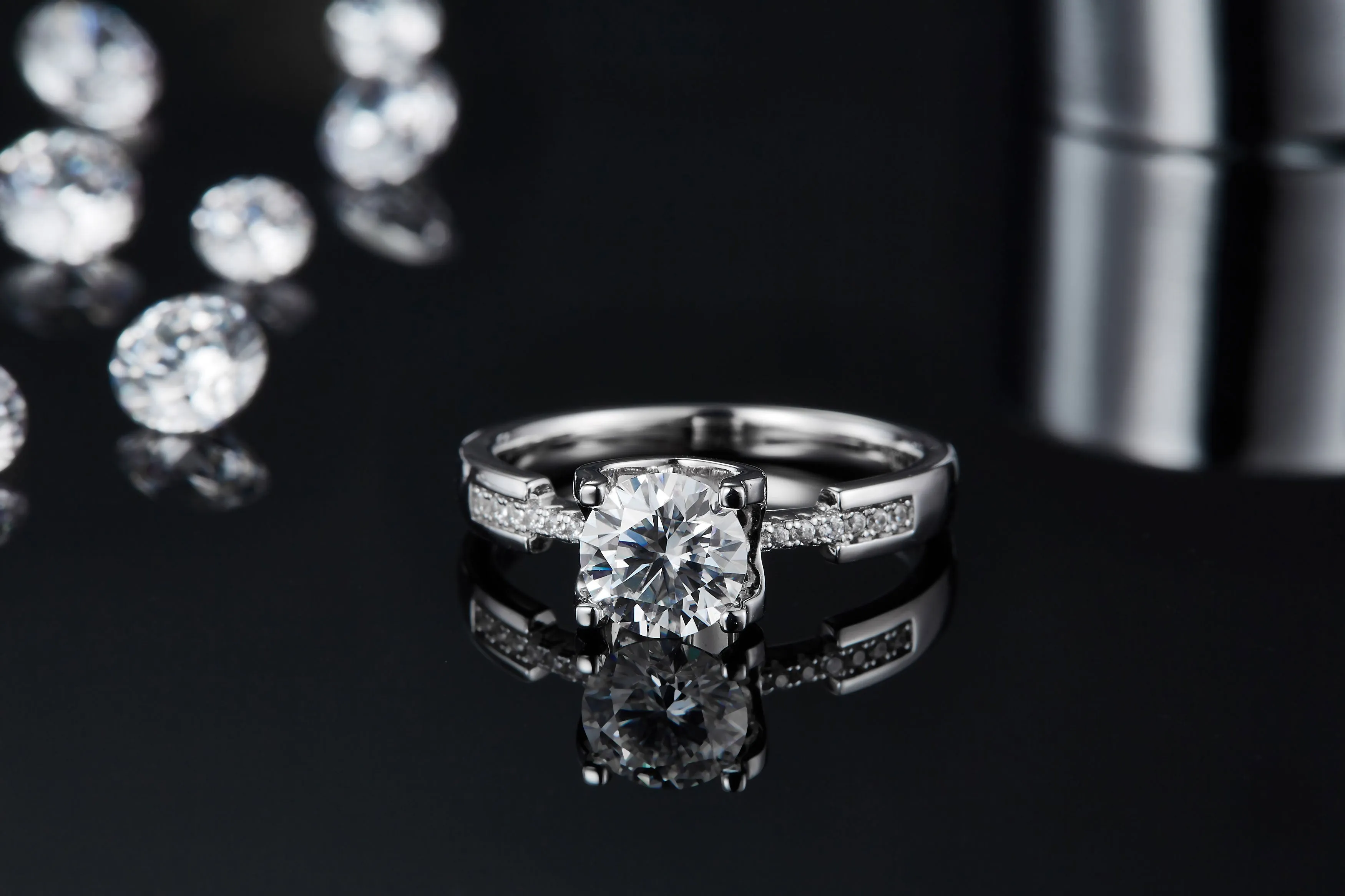 1-carat moissanite wedding ring set S925 silver platinum plated with diamond pen inspection