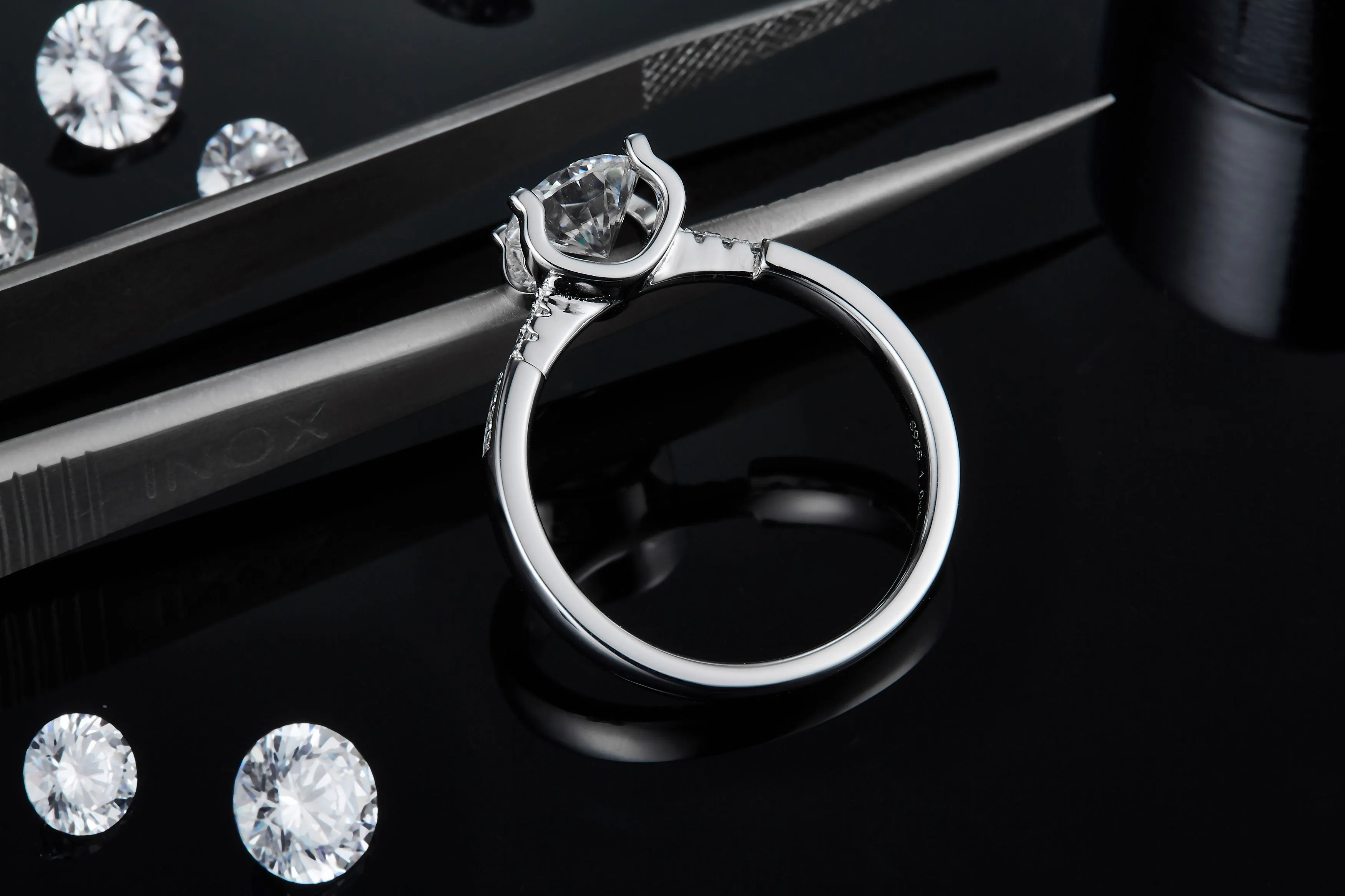 1-carat moissanite wedding ring set S925 silver platinum plated with diamond pen inspection