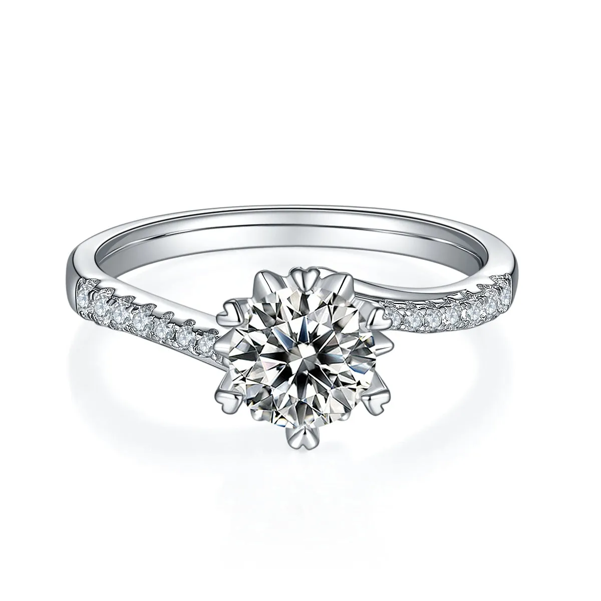 Snowflake Dance 1-carat moissanite wedding ring set on S925 silver with platinum plating and gift box