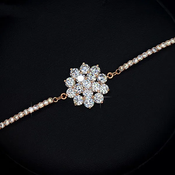 Rose gold cubic zirconia bracelet with cross crown Roman numeral motifs on alloy setting