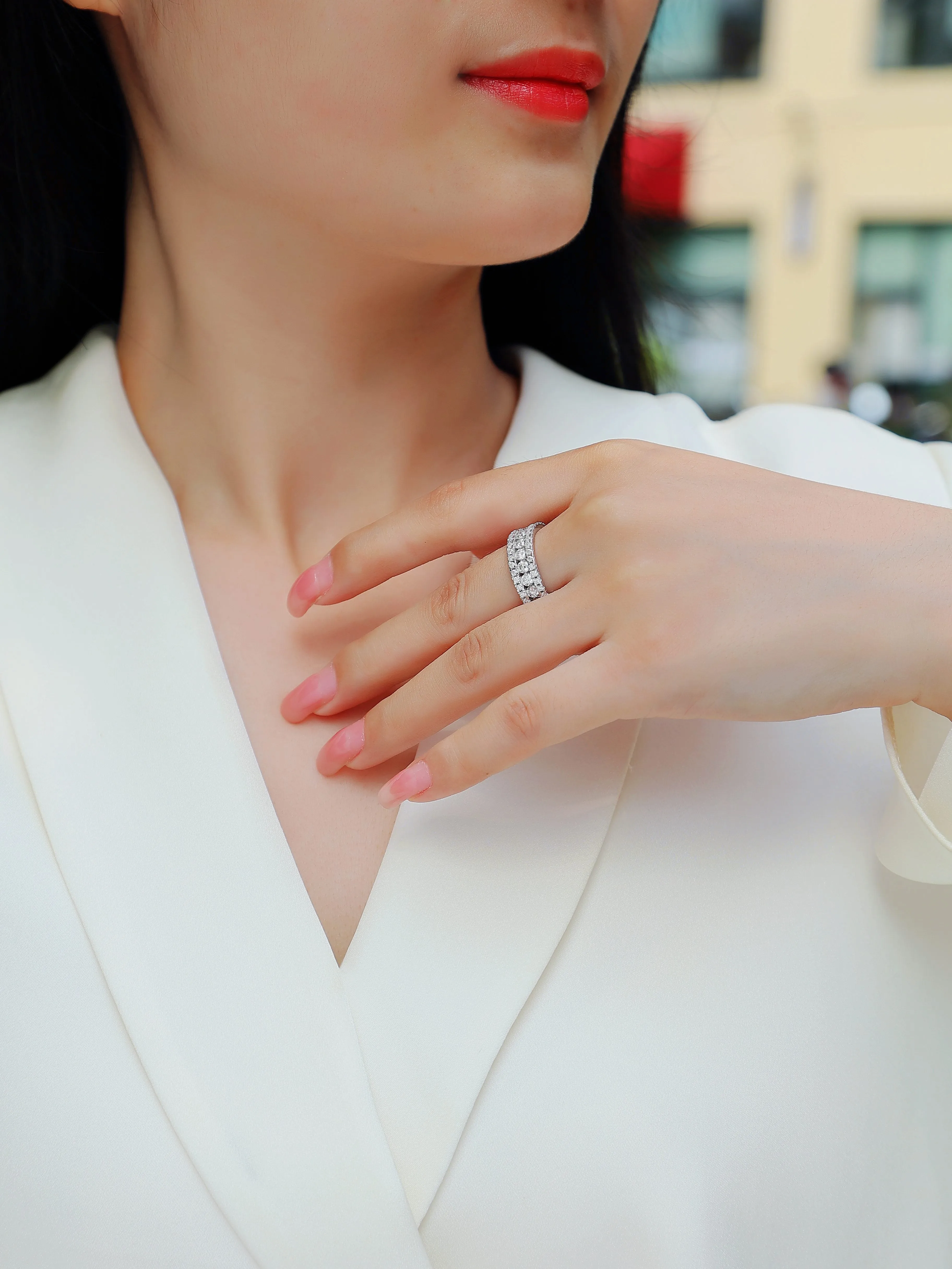 Moissanite wedding ring with S925 silver platinum plating, less than 0.1 carat, in sizes 5-9
