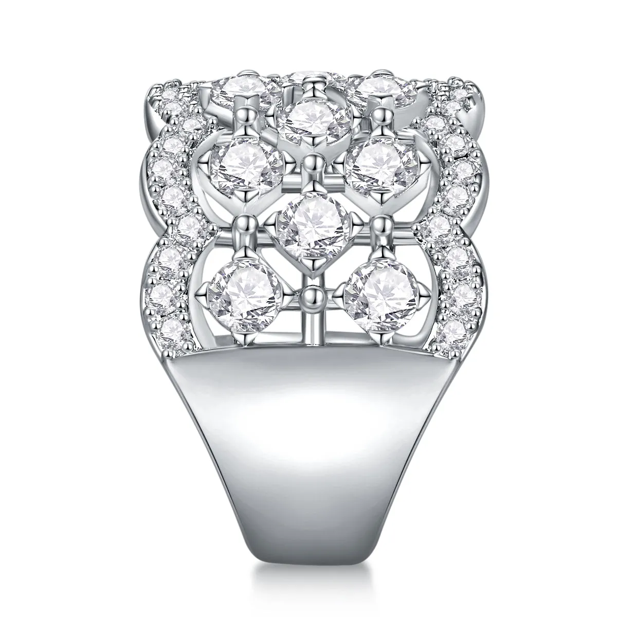 Lace Snowflake moissanite wedding ring set in S925 silver with platinum plating on a black background