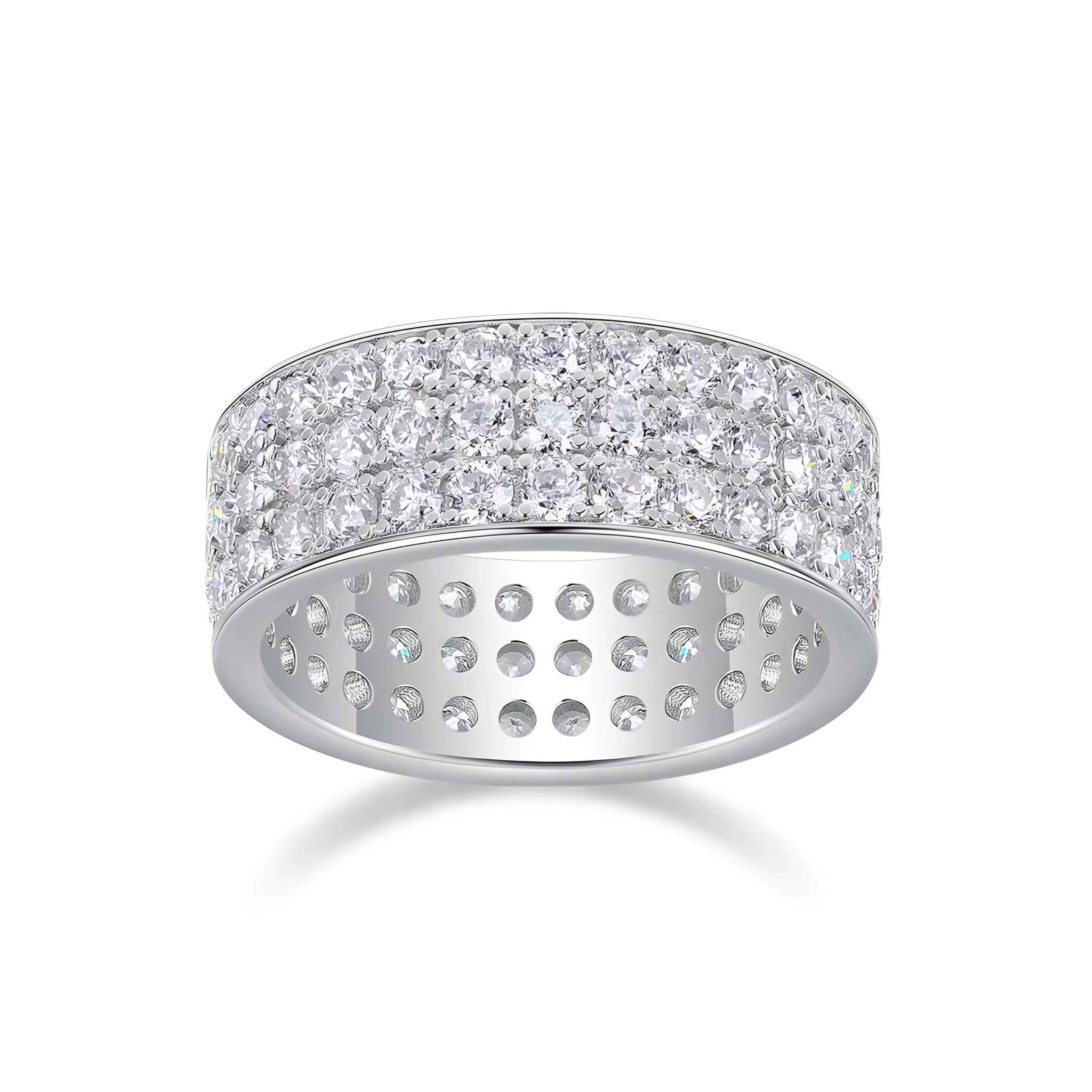 Star Dream moissanite wedding ring set with platinum-plated S925 silver band and gift box packaging
