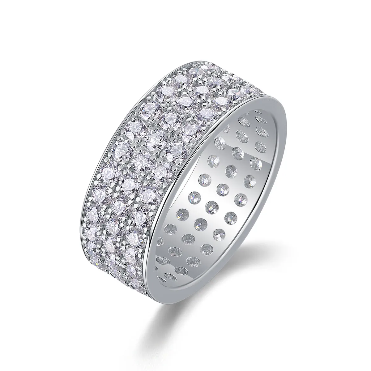 Star Dream moissanite wedding ring set with platinum-plated S925 silver band and gift box packaging