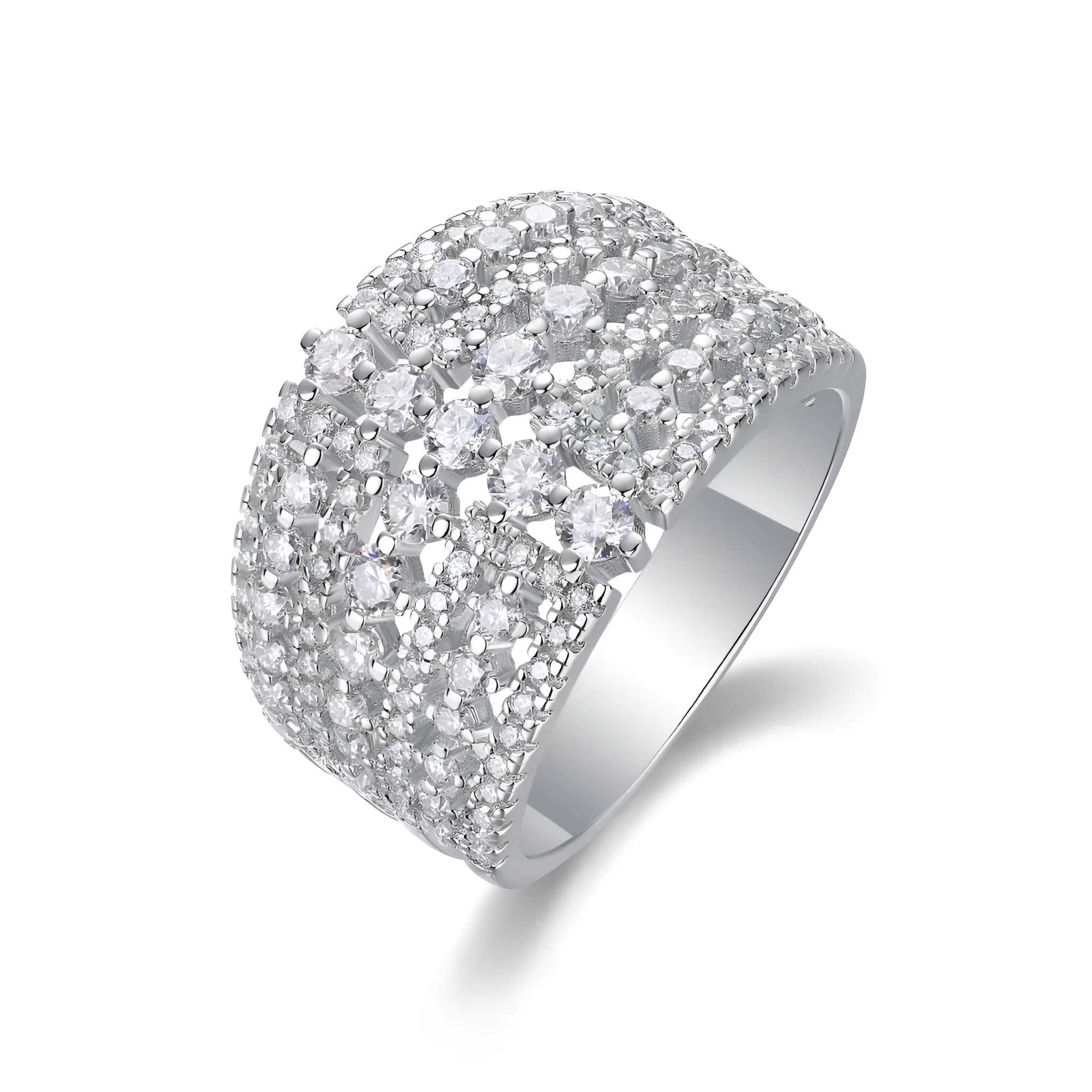 Ballet of Time moissanite wedding ring set in platinum finish with silver band and gift box