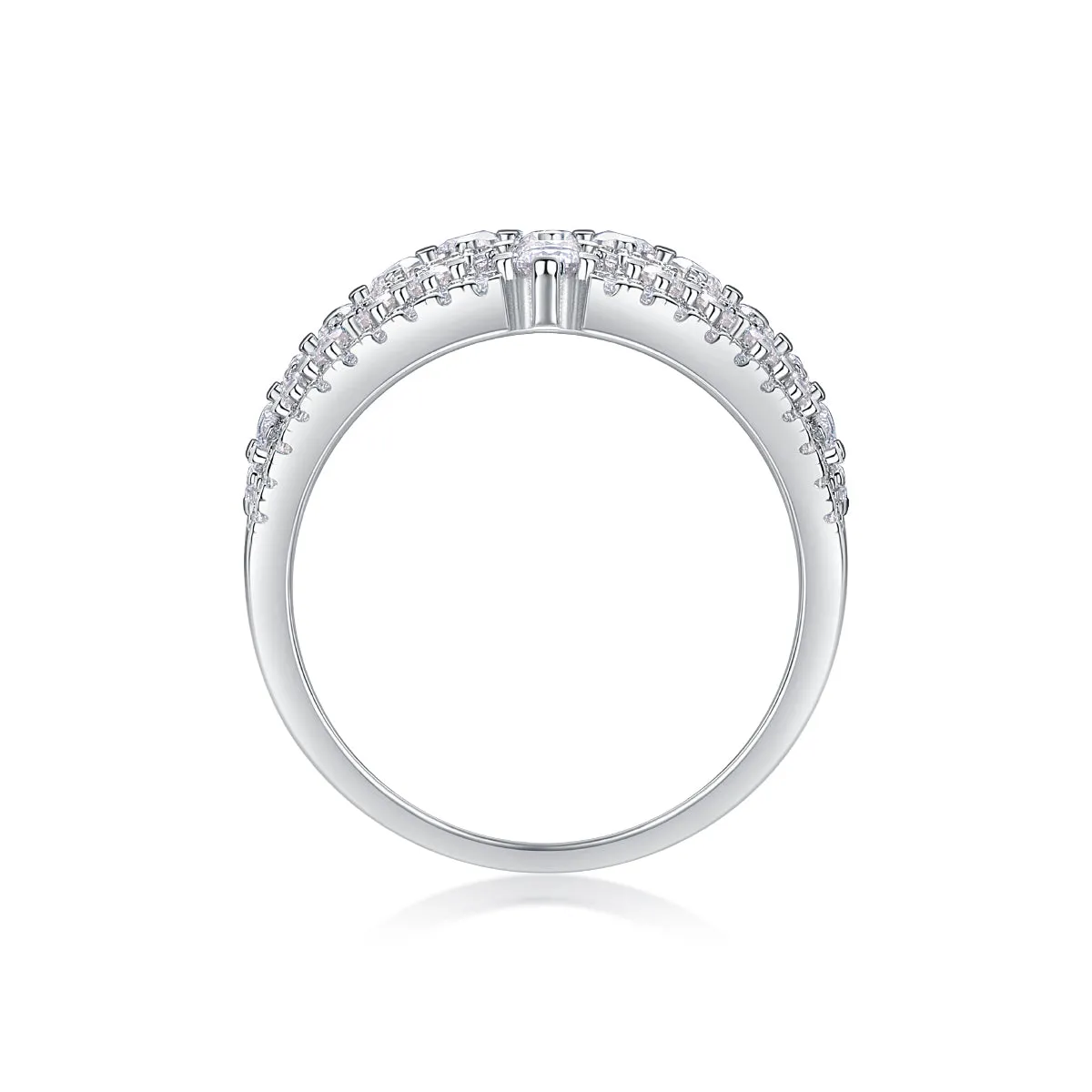 Ballet of Time moissanite wedding ring set in platinum finish with silver band and gift box