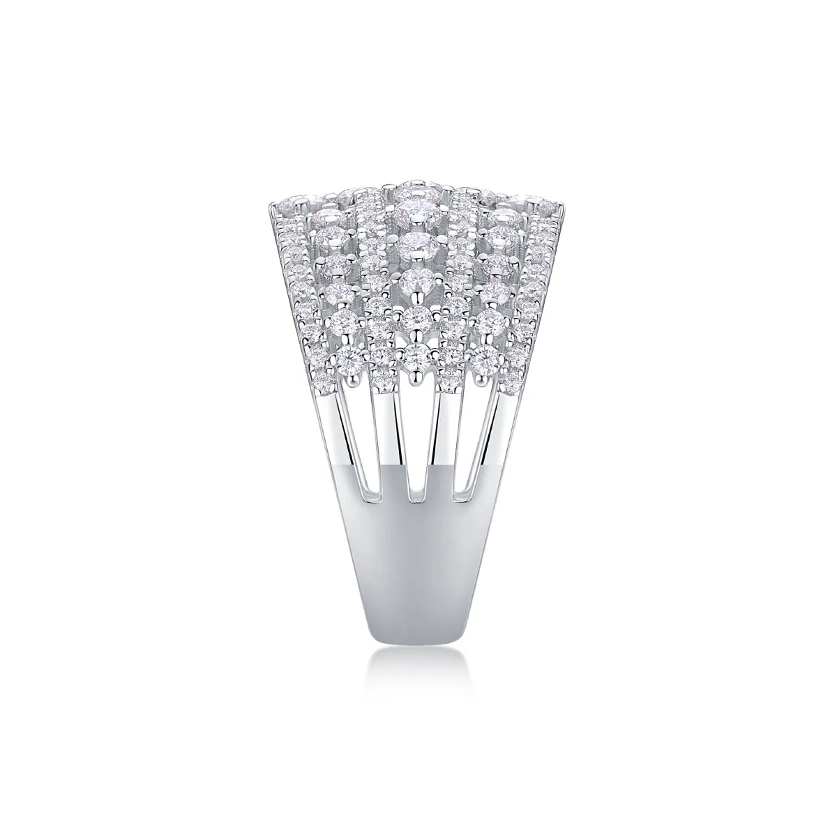 Ballet of Time moissanite wedding ring set in platinum finish with silver band and gift box