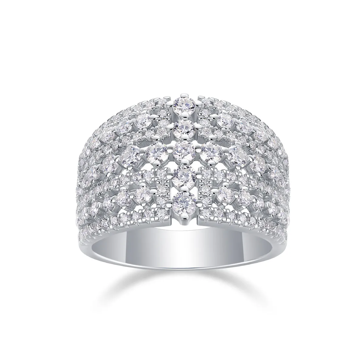 Ballet of Time moissanite wedding ring set in platinum finish with silver band and gift box