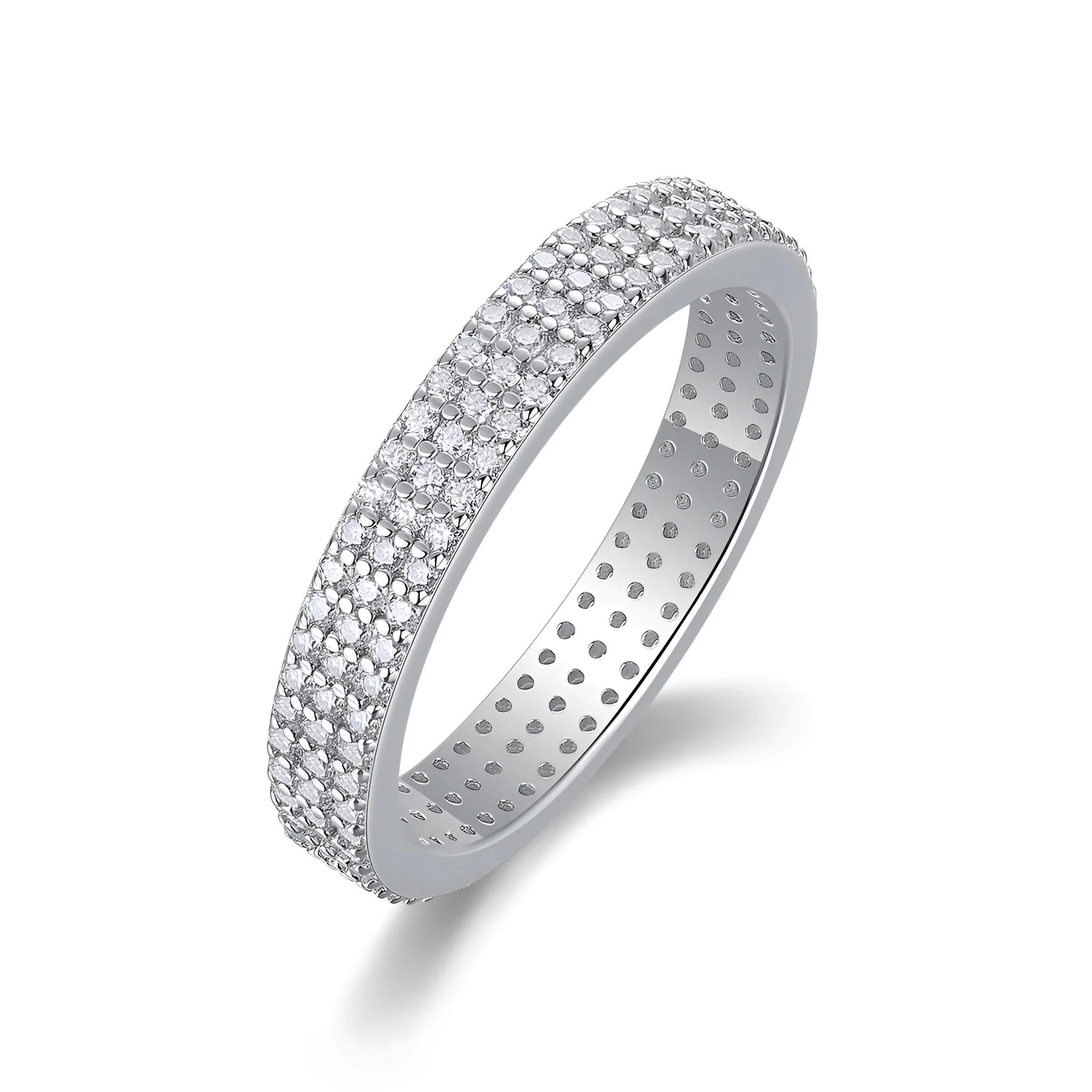 Moissanite wedding ring set in S925 silver with platinum plating, yellow gold colour, on white background