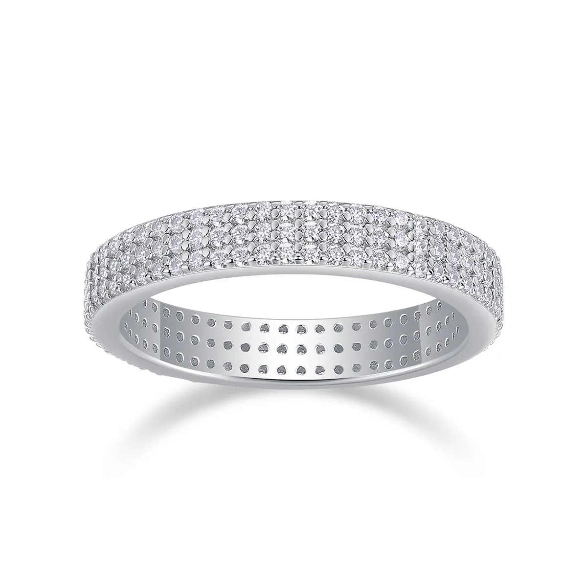 Moissanite wedding ring set in S925 silver with platinum plating, yellow gold colour, on white background