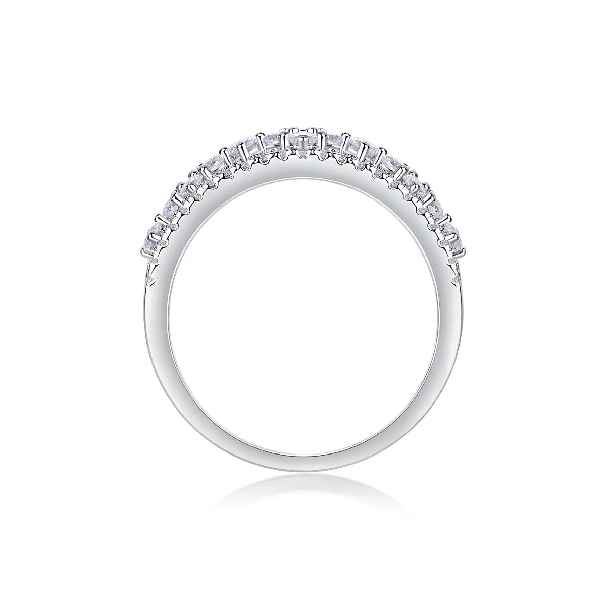 Moissanite wedding ring set on white background, S925 silver with platinum plating, ring size 7, includes GRA certificate and gift box