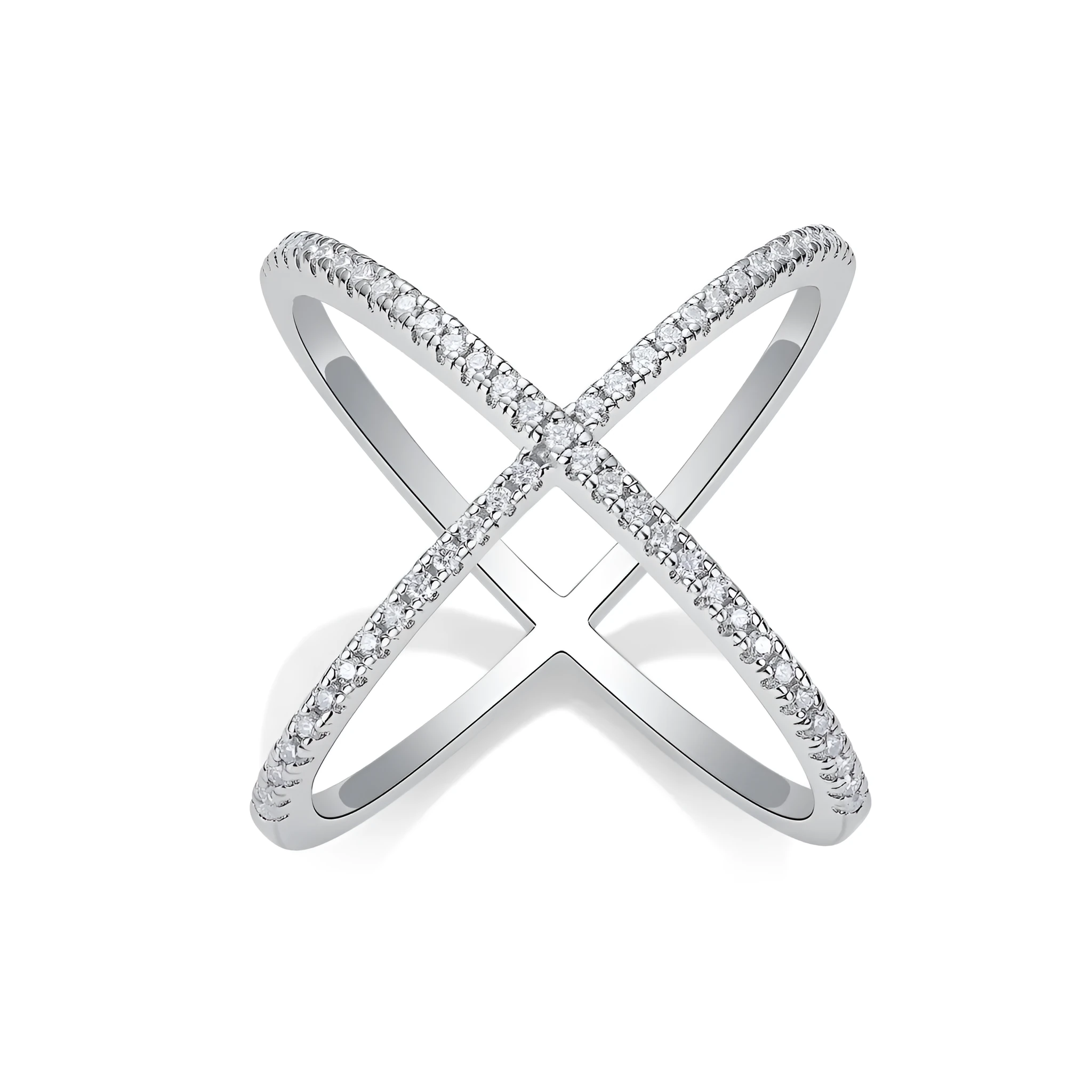 X-shaped heart moissanite wedding ring set in S925 silver with platinum plating gold colour