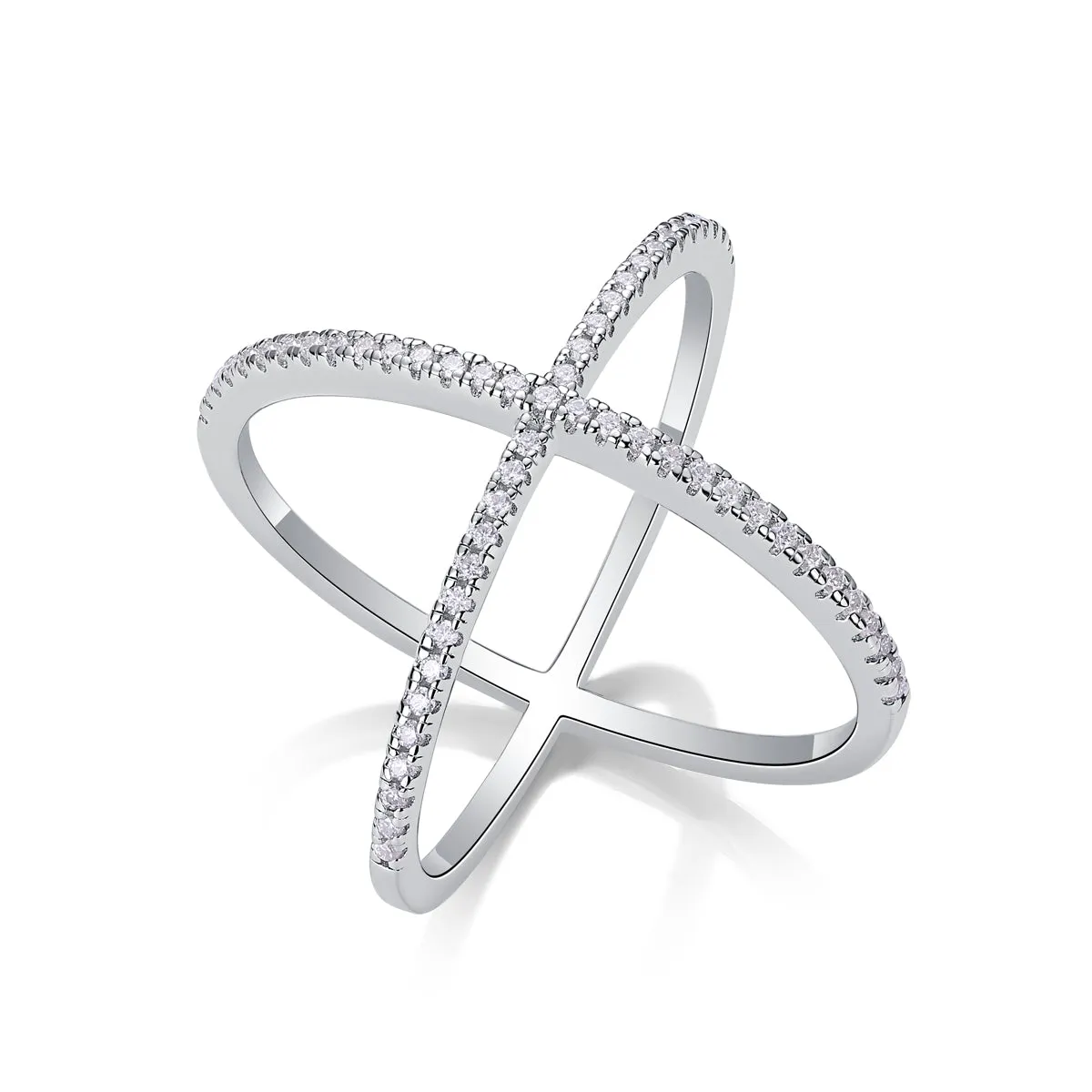 X-shaped heart moissanite wedding ring set in S925 silver with platinum plating gold colour