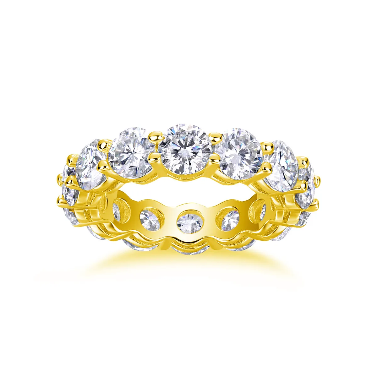 Star-studded moissanite wedding ring in S925 silver platinum-plated, gold colour, size 7, with diamond testability