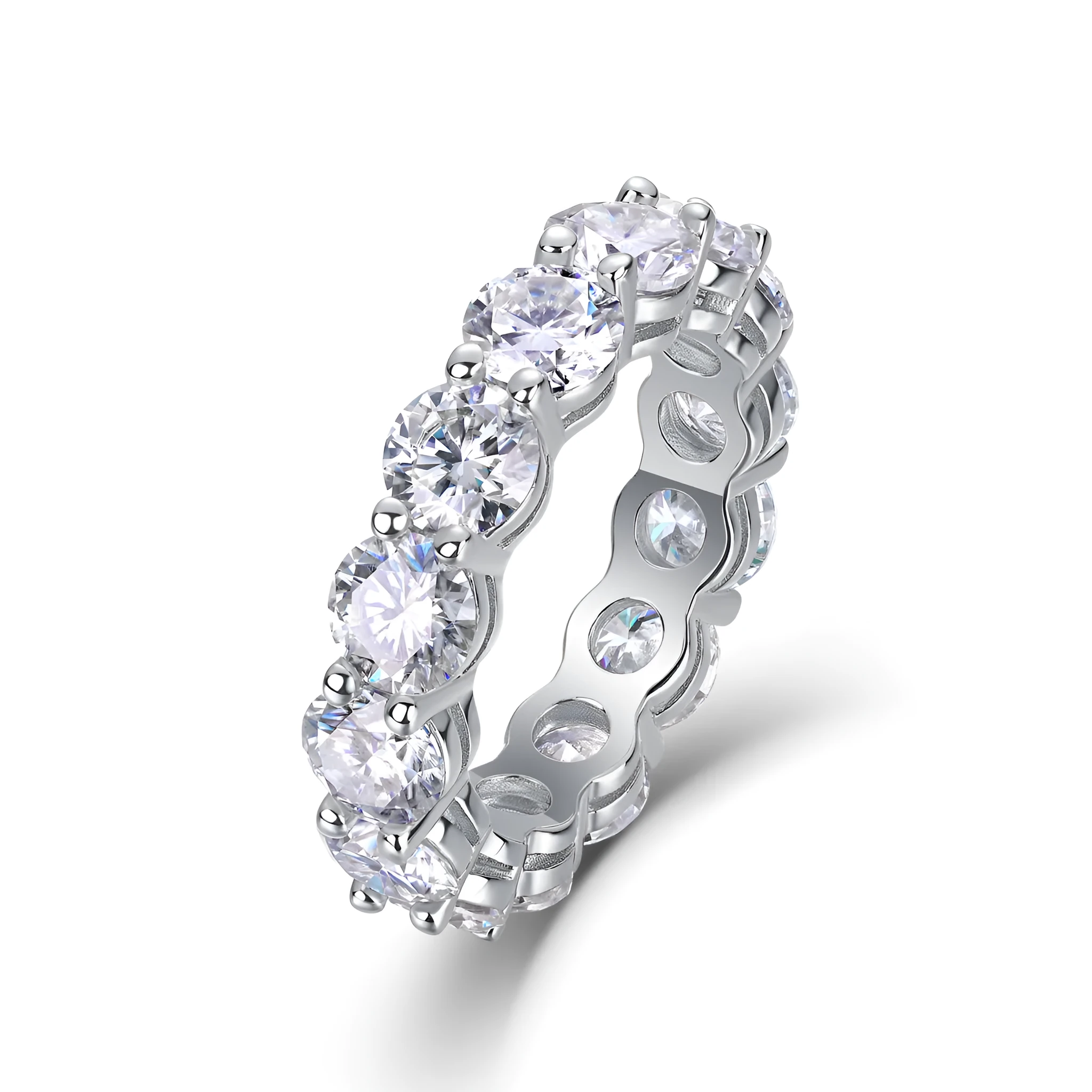 Star-studded moissanite wedding ring in S925 silver platinum-plated, gold colour, size 7, with diamond testability