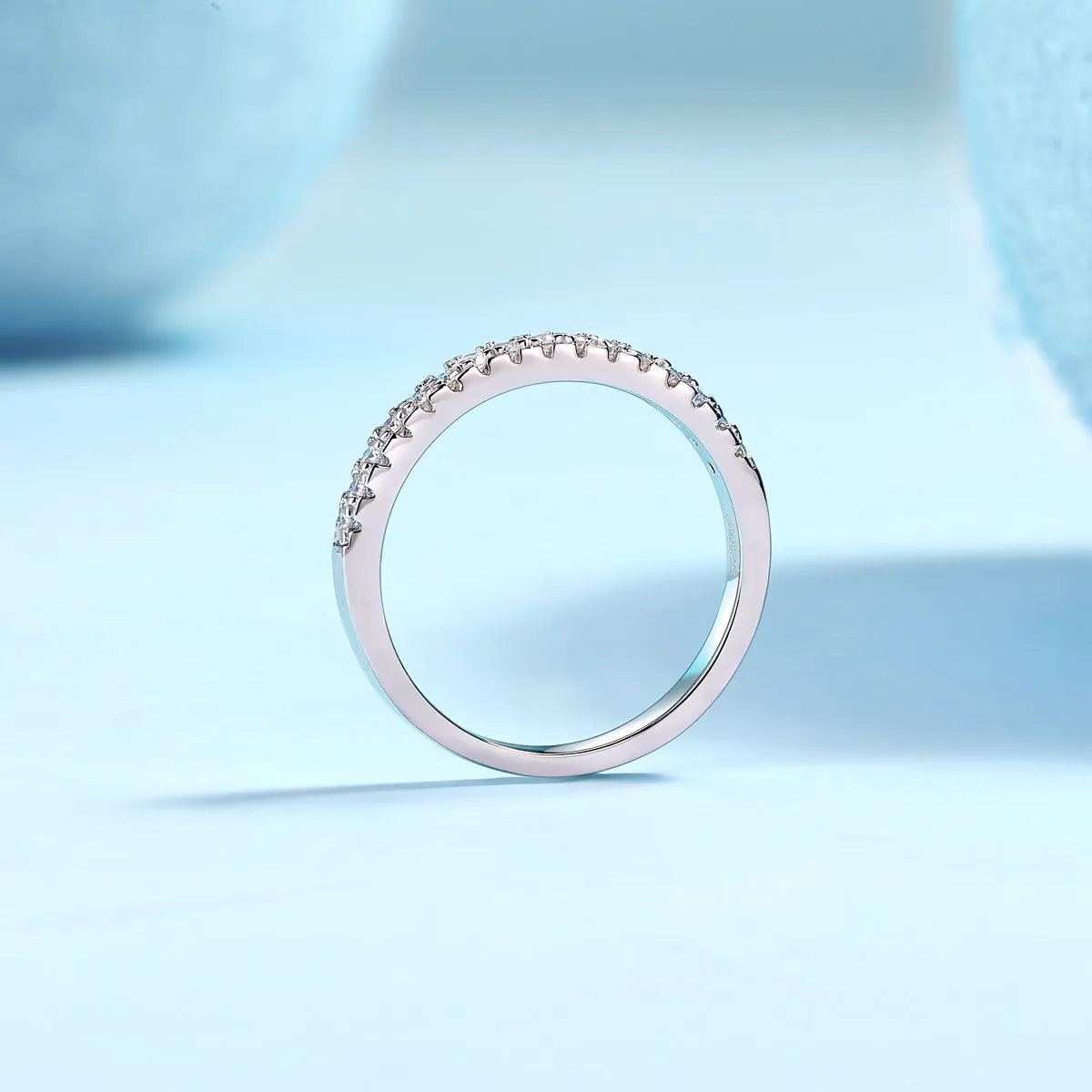 Parallel World moissanite wedding ring set in gold, S925 silver with platinum plating, on white background