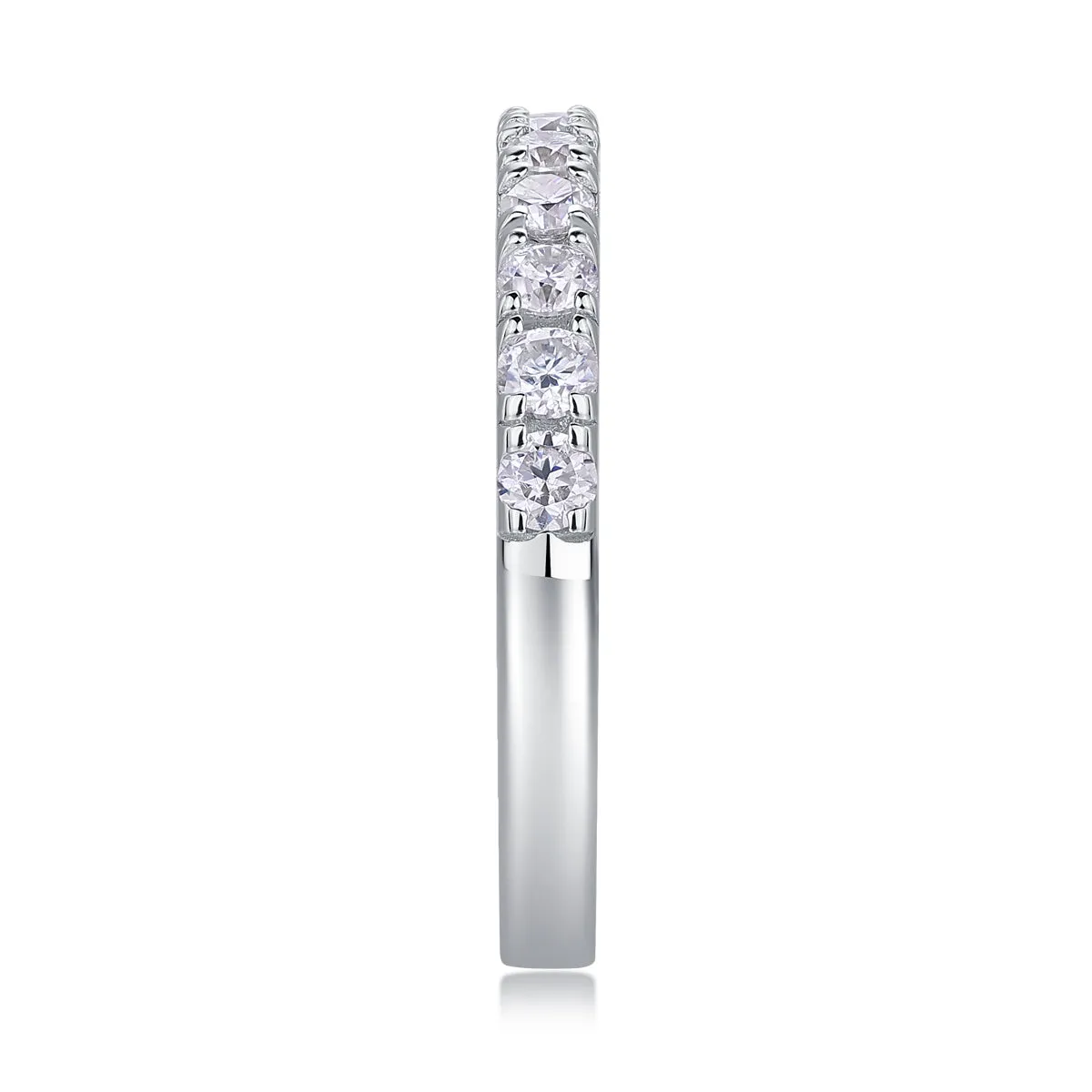 Parallel World moissanite wedding ring set in gold, S925 silver with platinum plating, on white background