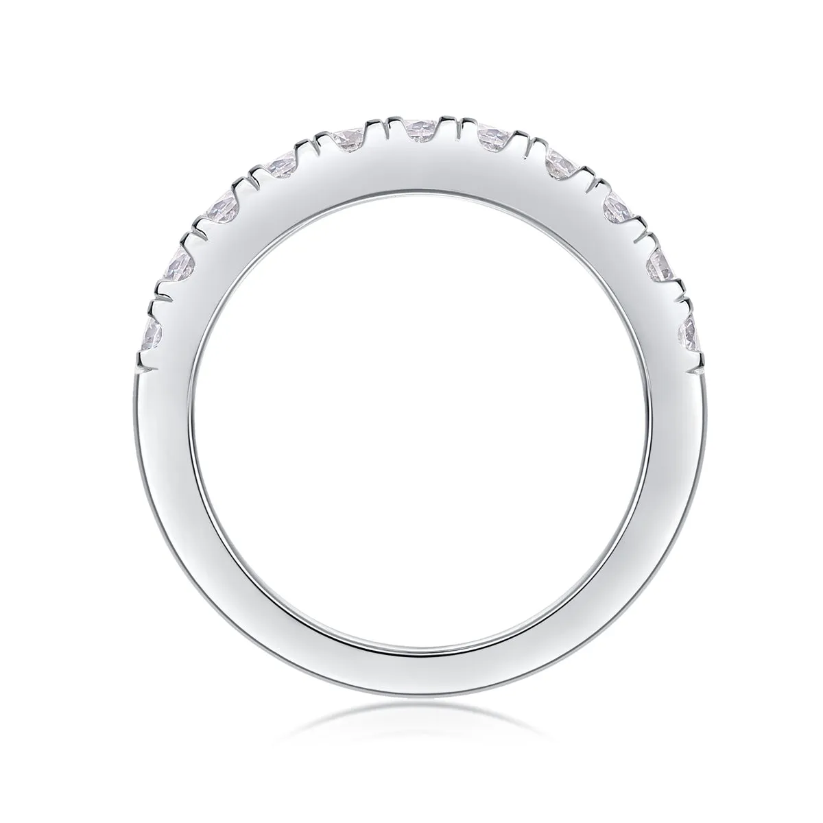 Parallel World moissanite wedding ring set in gold, S925 silver with platinum plating, on white background