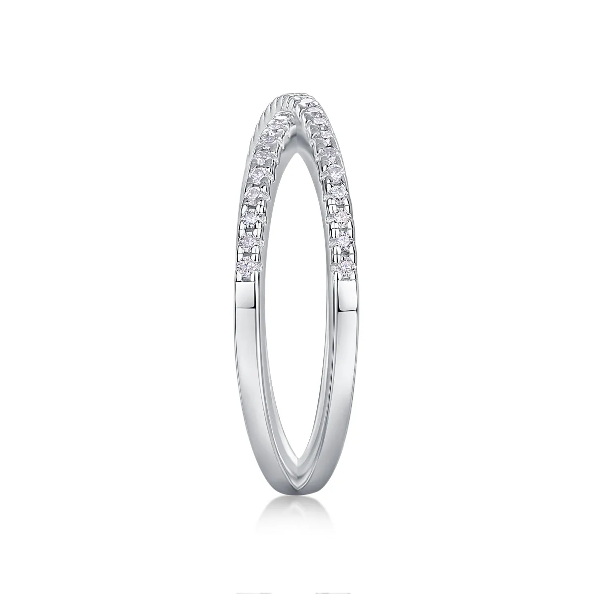 Love Interwoven moissanite wedding ring set in gold finish, S925 silver platinum plated, on white background with gift box.