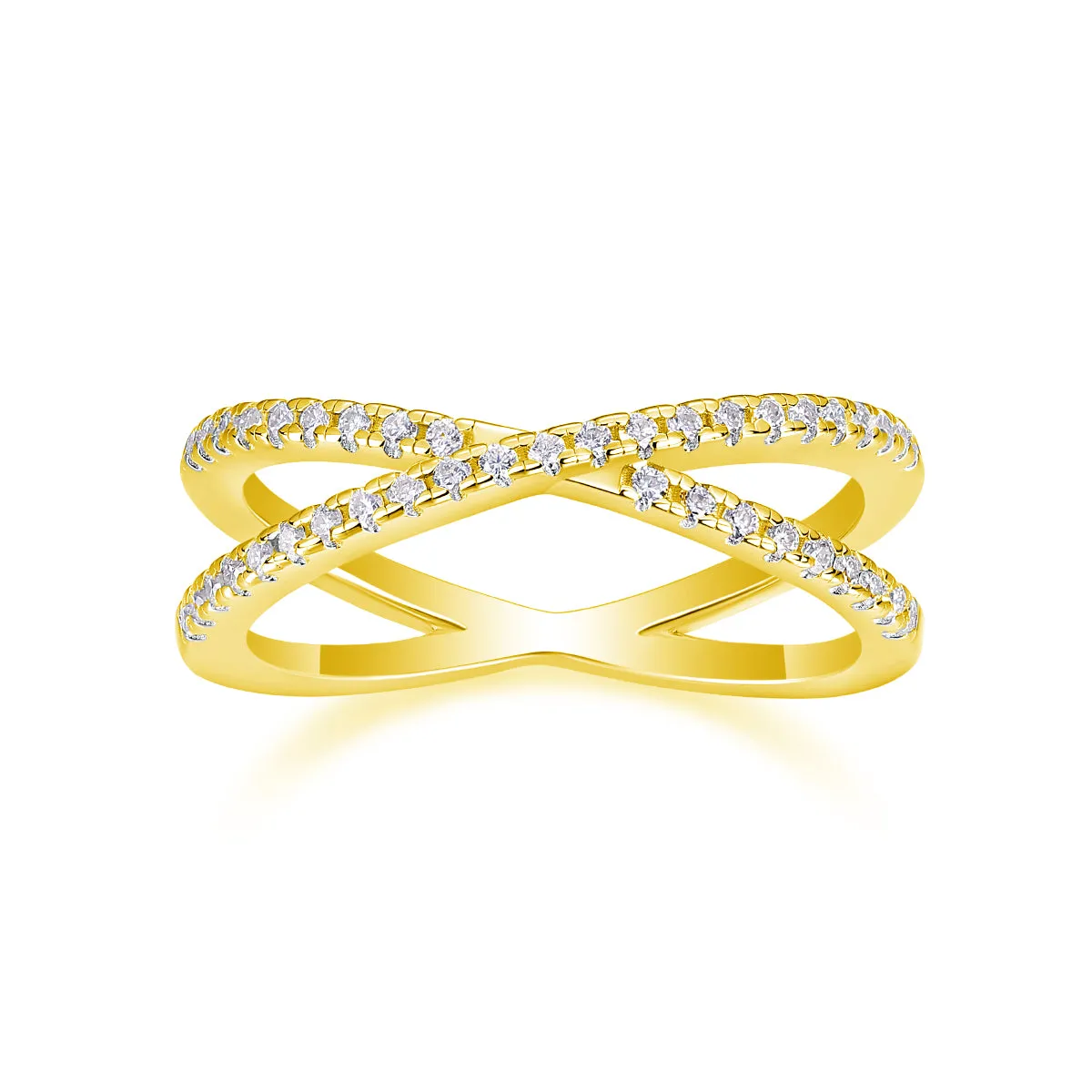 Love Interwoven moissanite wedding ring set in gold finish, S925 silver platinum plated, on white background with gift box.