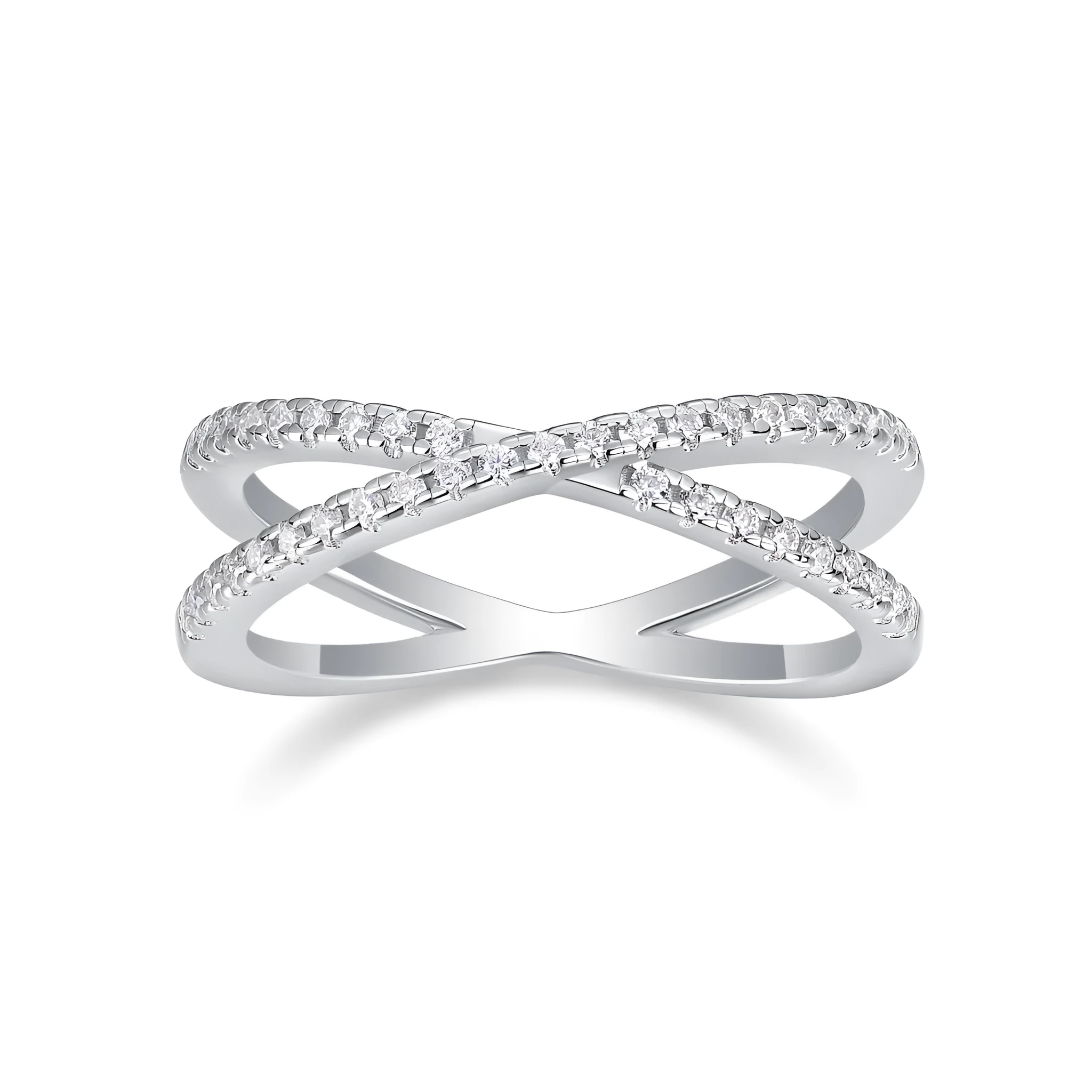 Love Interwoven moissanite wedding ring set in gold finish, S925 silver platinum plated, on white background with gift box.