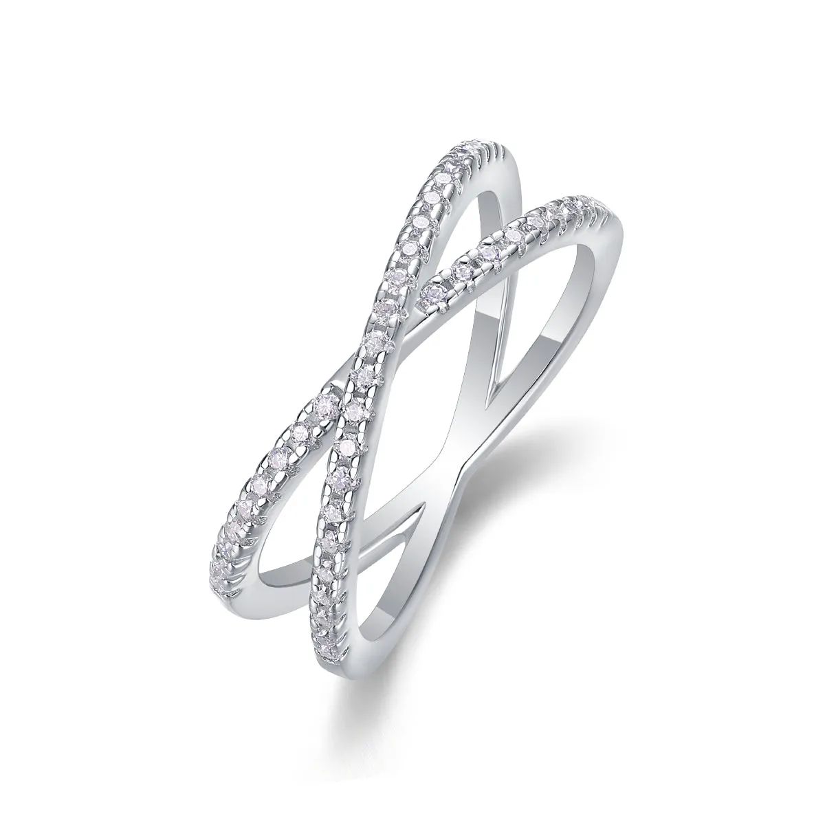 Love Interwoven moissanite wedding ring set in gold finish, S925 silver platinum plated, on white background with gift box.