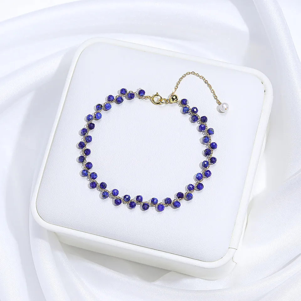 Hand-woven natural stone bracelet with tourmaline, amethyst, lapis lazuli and other crystal beads, adjustable fit