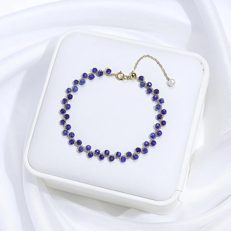 Hand-woven natural stone bracelet with tourmaline, amethyst, lapis lazuli and other crystal beads, adjustable fit