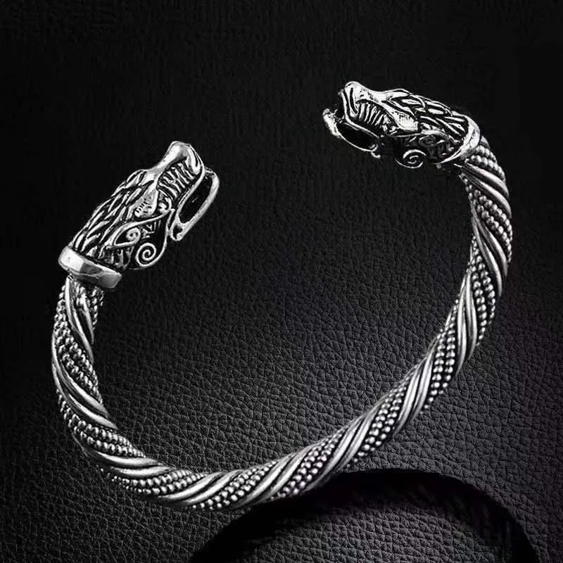 Retro Nordic faucet zodiac cow men's open bracelet in black zinc alloy electroplated finish
