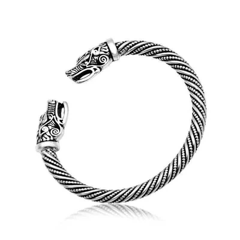 Retro Nordic faucet zodiac cow men's open bracelet in black zinc alloy electroplated finish