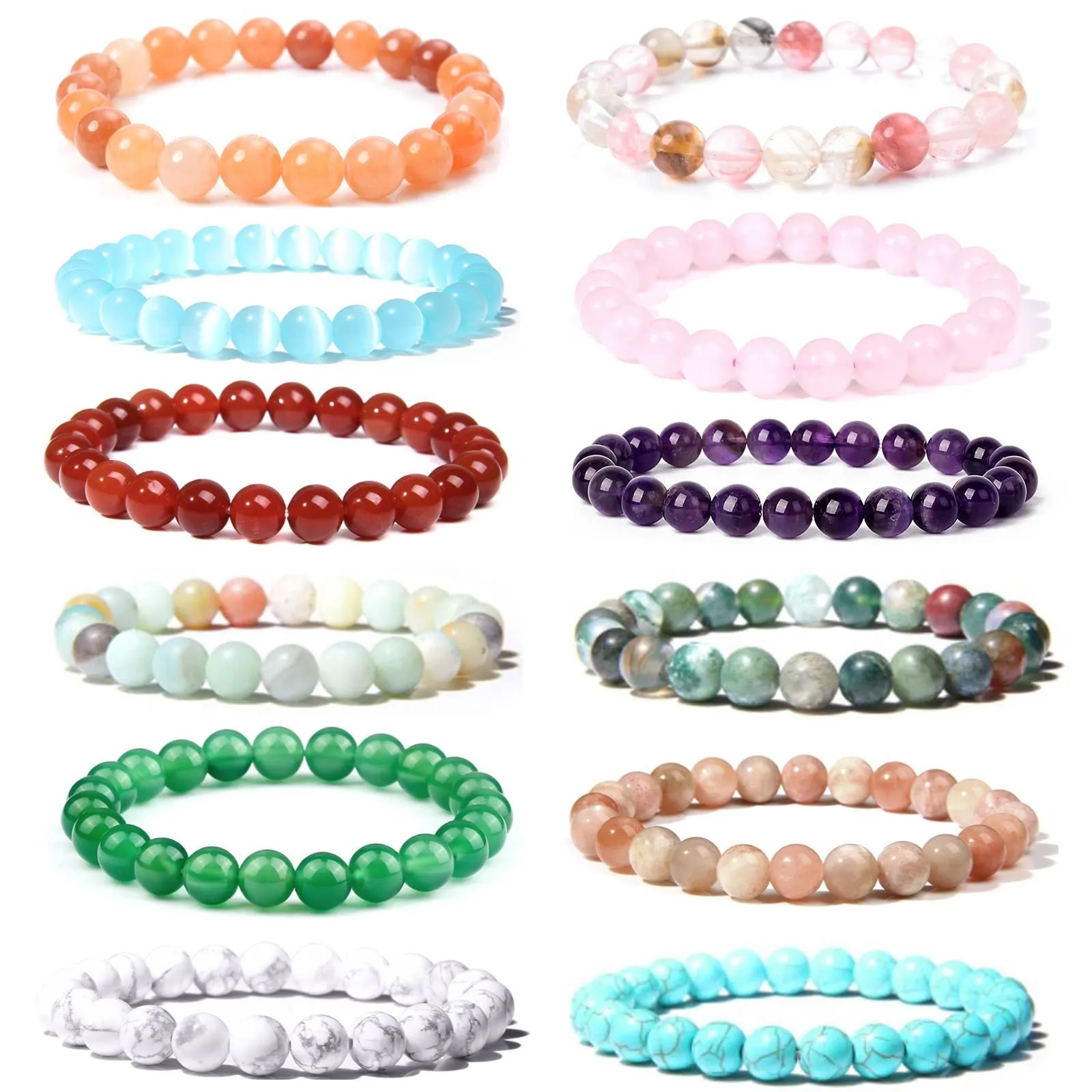 Handcrafted 8mm natural stone bead bracelet for girls with multiple agate colour beads