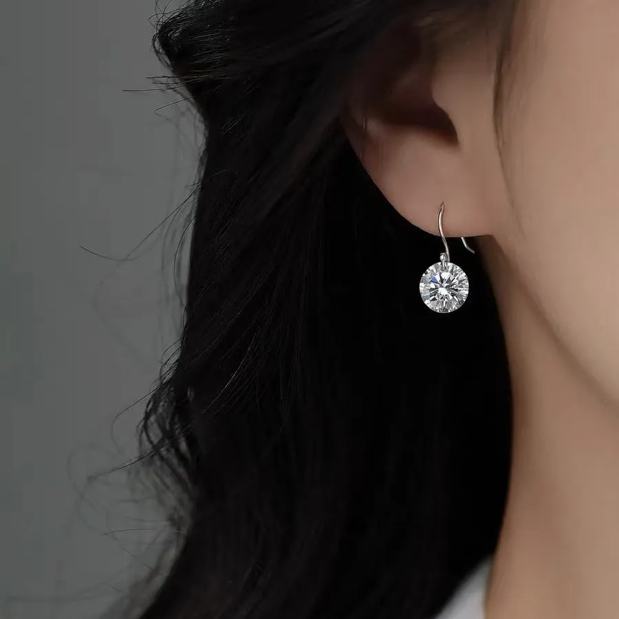 Women's light luxury copper earrings with round zircon stones in geometric shape, casual socialite style